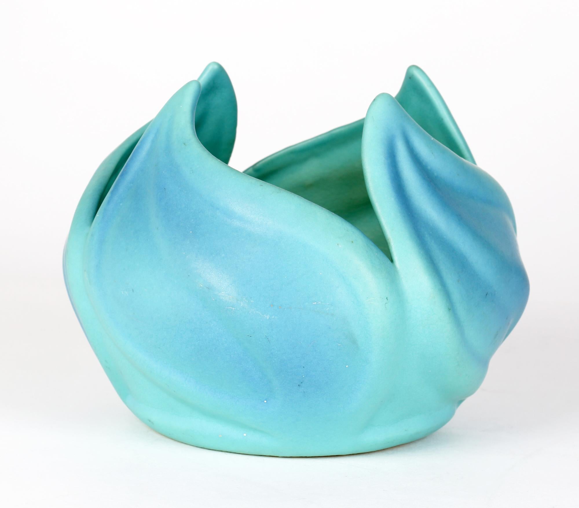 Artus Van Briggle Art Deco Green Glazed Flower Bud Shaped Art Pottery Bowl 7