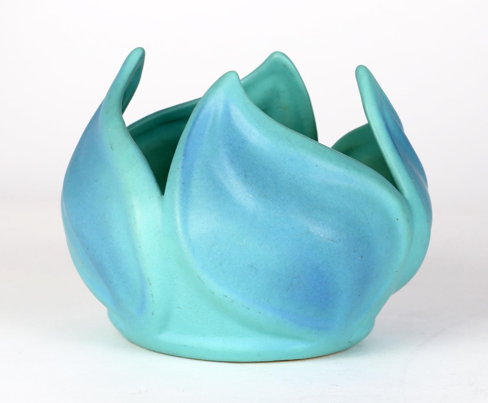 American Artus Van Briggle Art Deco Green Glazed Flower Bud Shaped Art Pottery Bowl