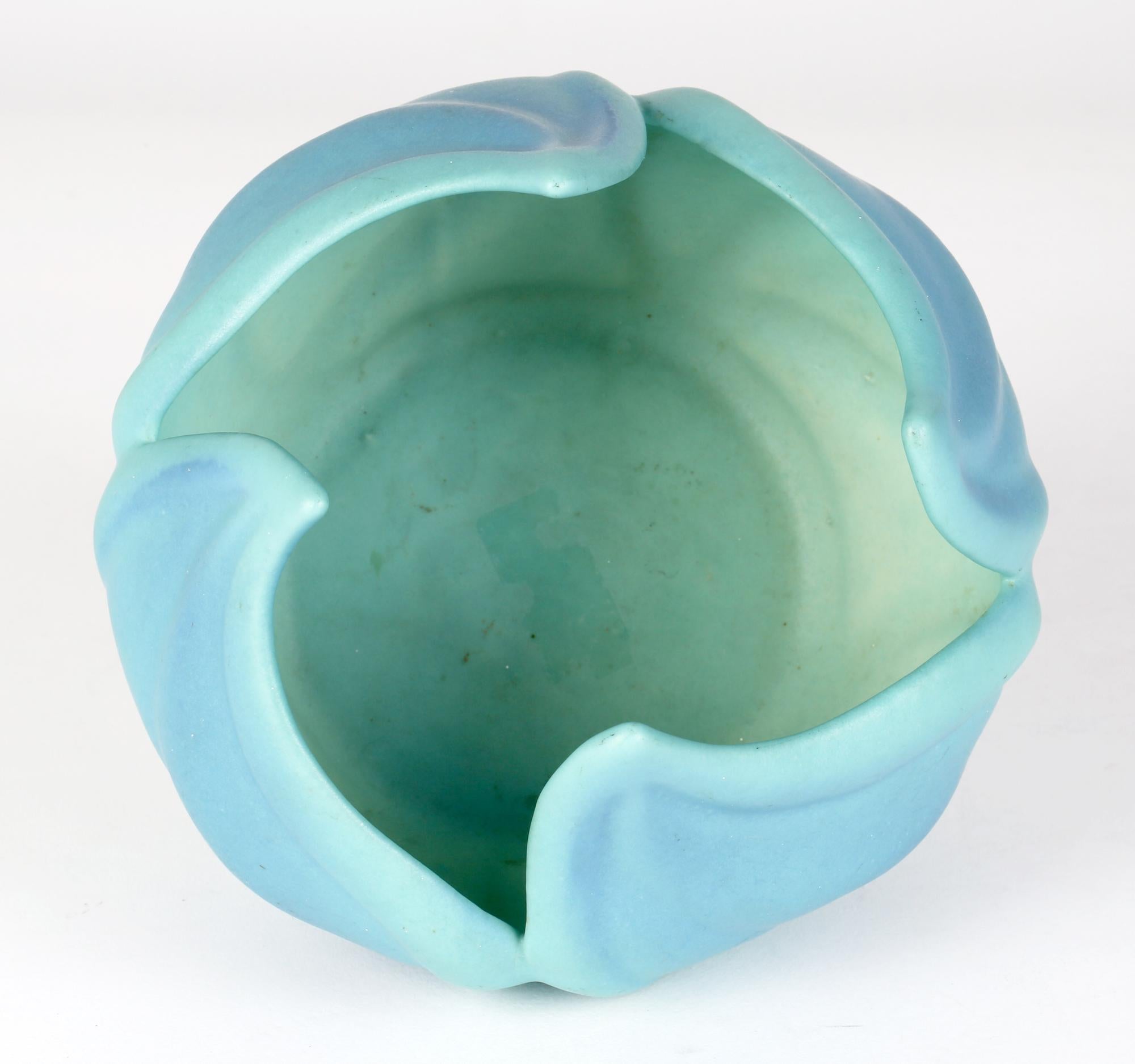 Artus Van Briggle Art Deco Green Glazed Flower Bud Shaped Art Pottery Bowl 1