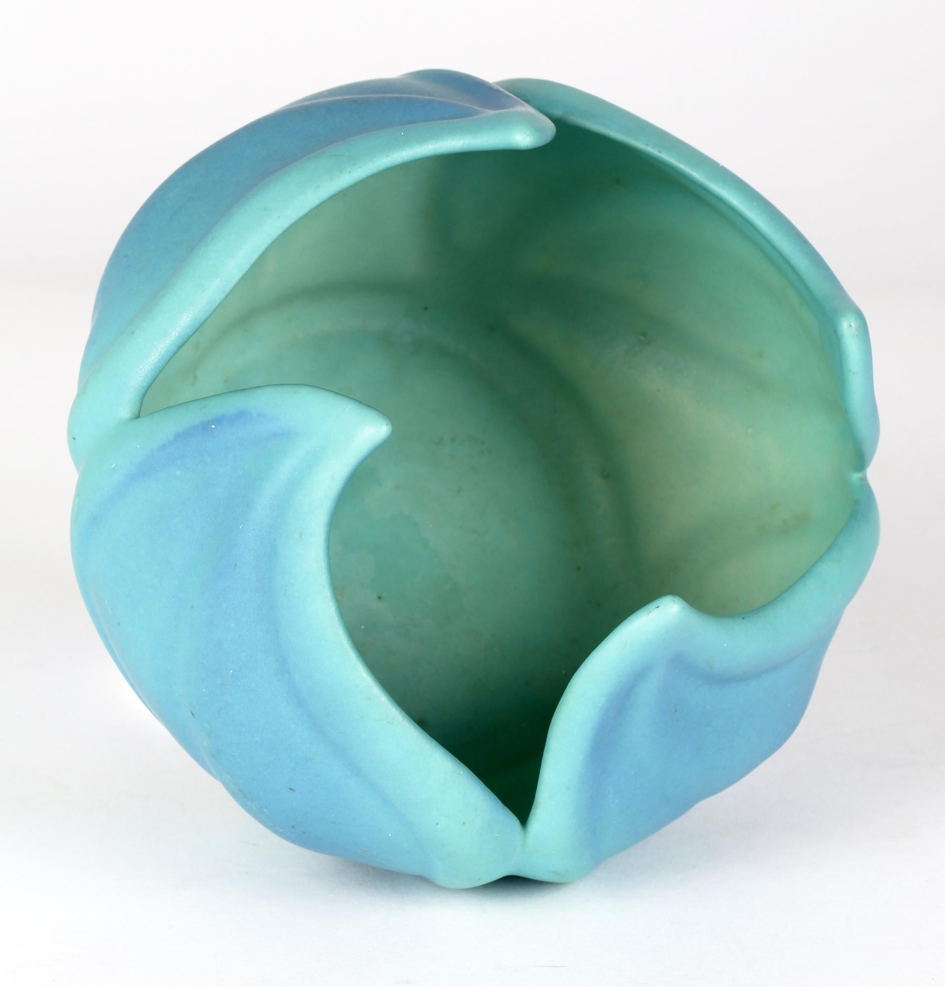 Artus Van Briggle Art Deco Green Glazed Flower Bud Shaped Art Pottery Bowl 3