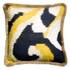 Artwork Abeille Ethnic Bohemian Beige, Yellow and Black Linen Cushion