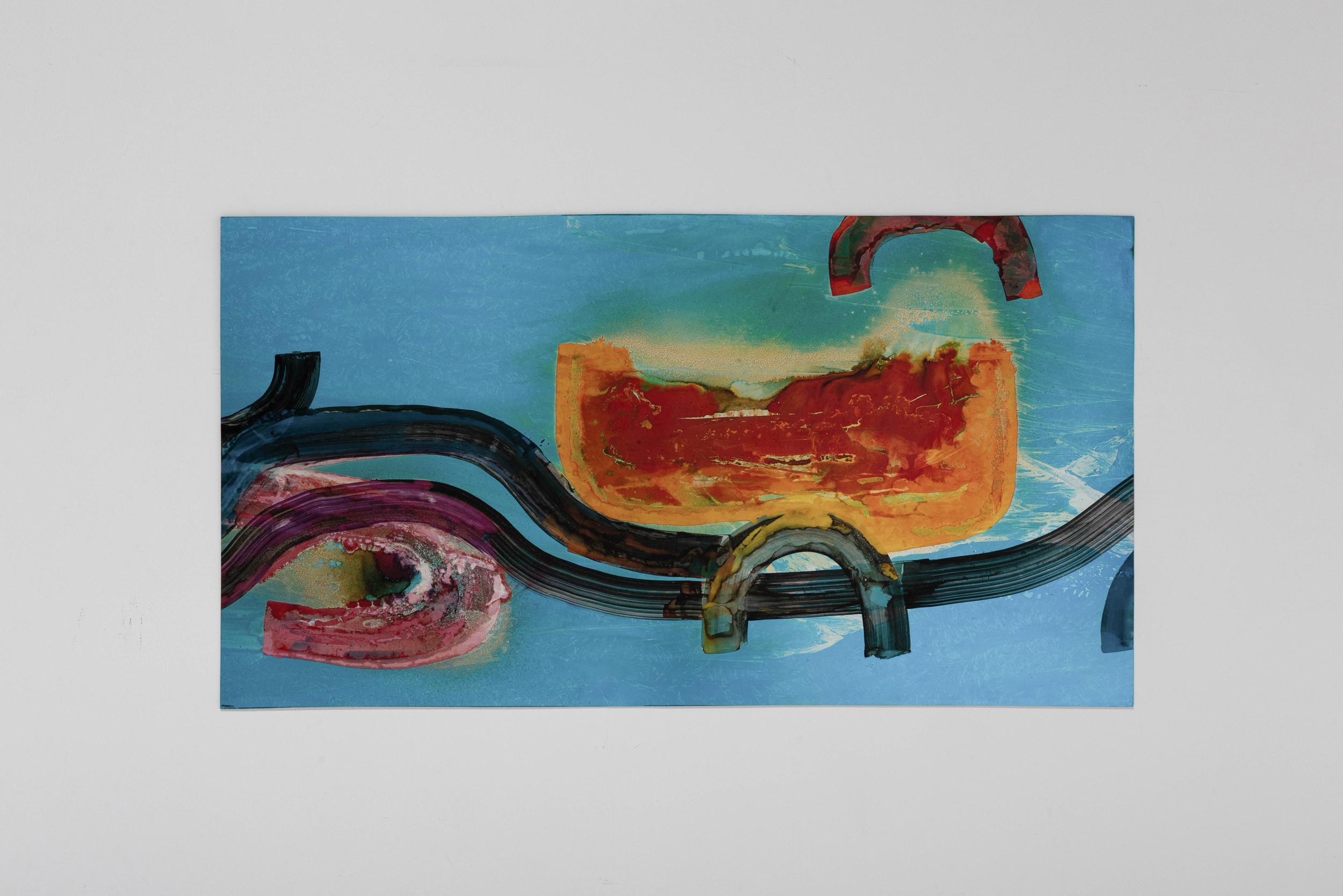 European Artwork by E. Hennekens, Organic Painting on Steel Panel, Abstract Art, 1970's