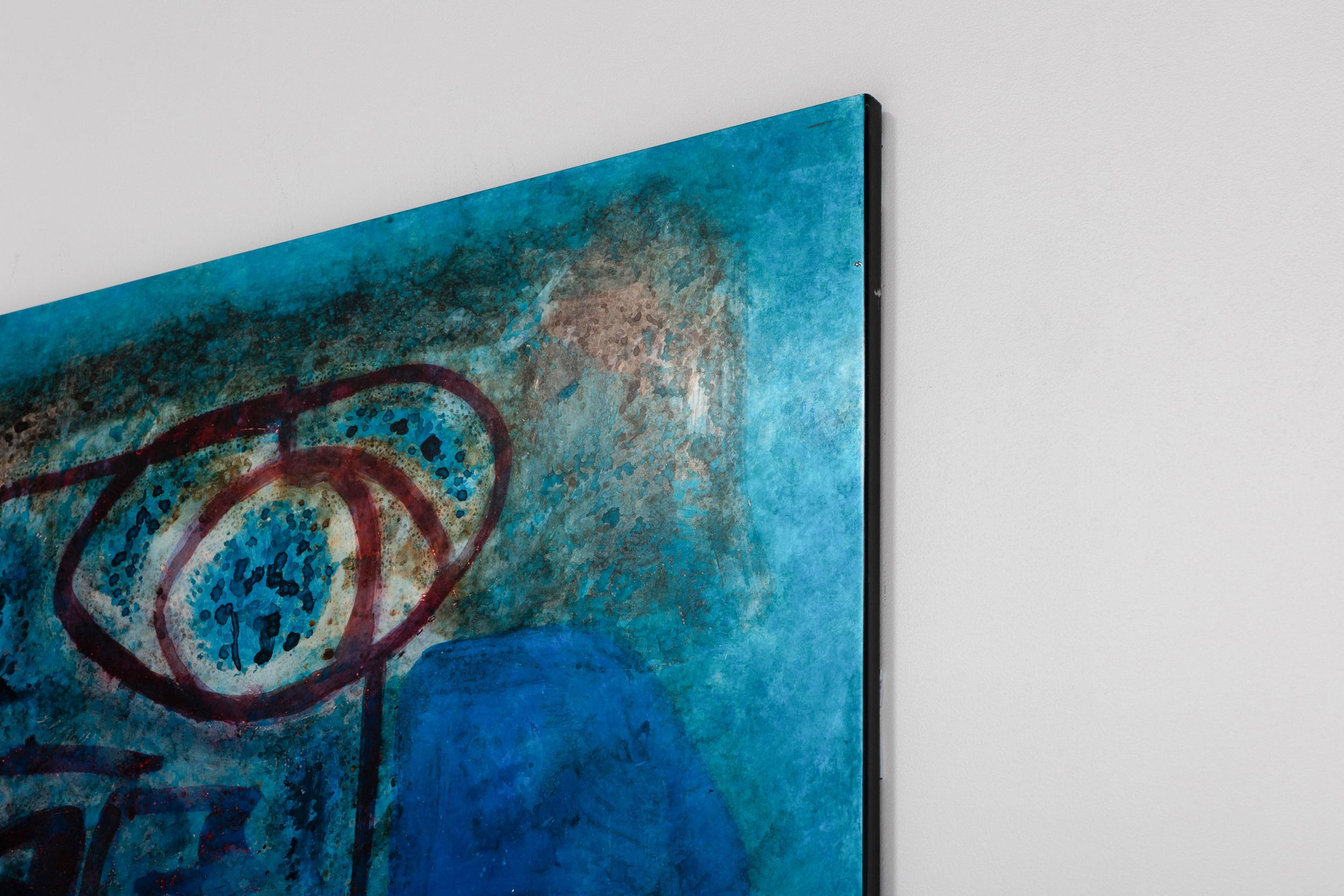 Kunstwerk von E. Hennekens, Organisches Gemälde auf Stahlplatte, Abstrakte Kunst, 1970er Jahre im Angebot 1