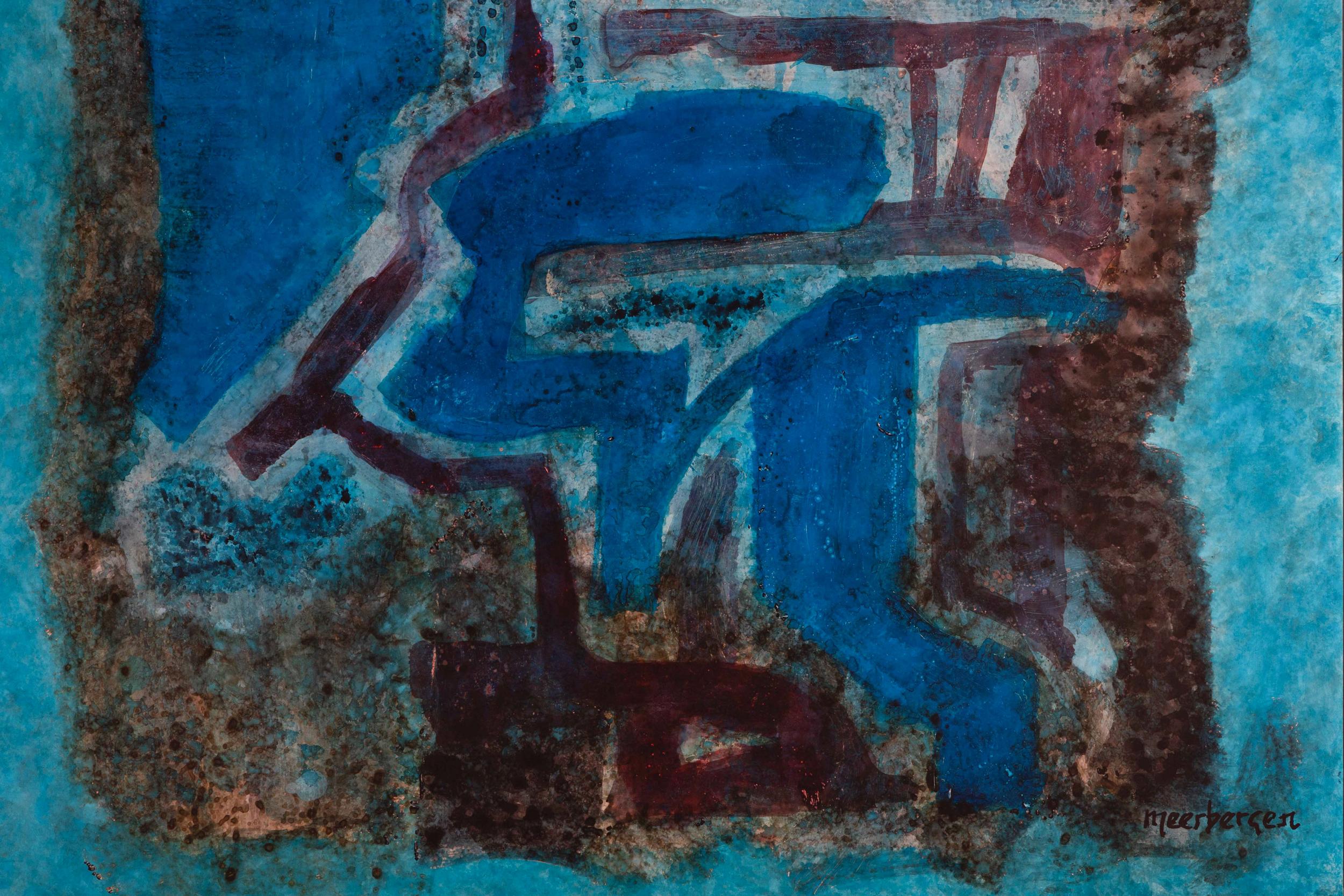 Kunstwerk von E. Hennekens, Organisches Gemälde auf Stahlplatte, Abstrakte Kunst, 1970er Jahre im Angebot 2