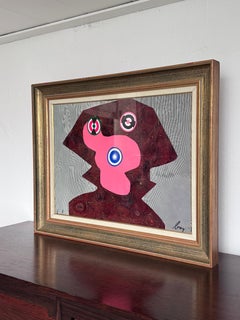 Artwork by Enrico Baj, Italian artist, framed silkscreen print on tiled plastic