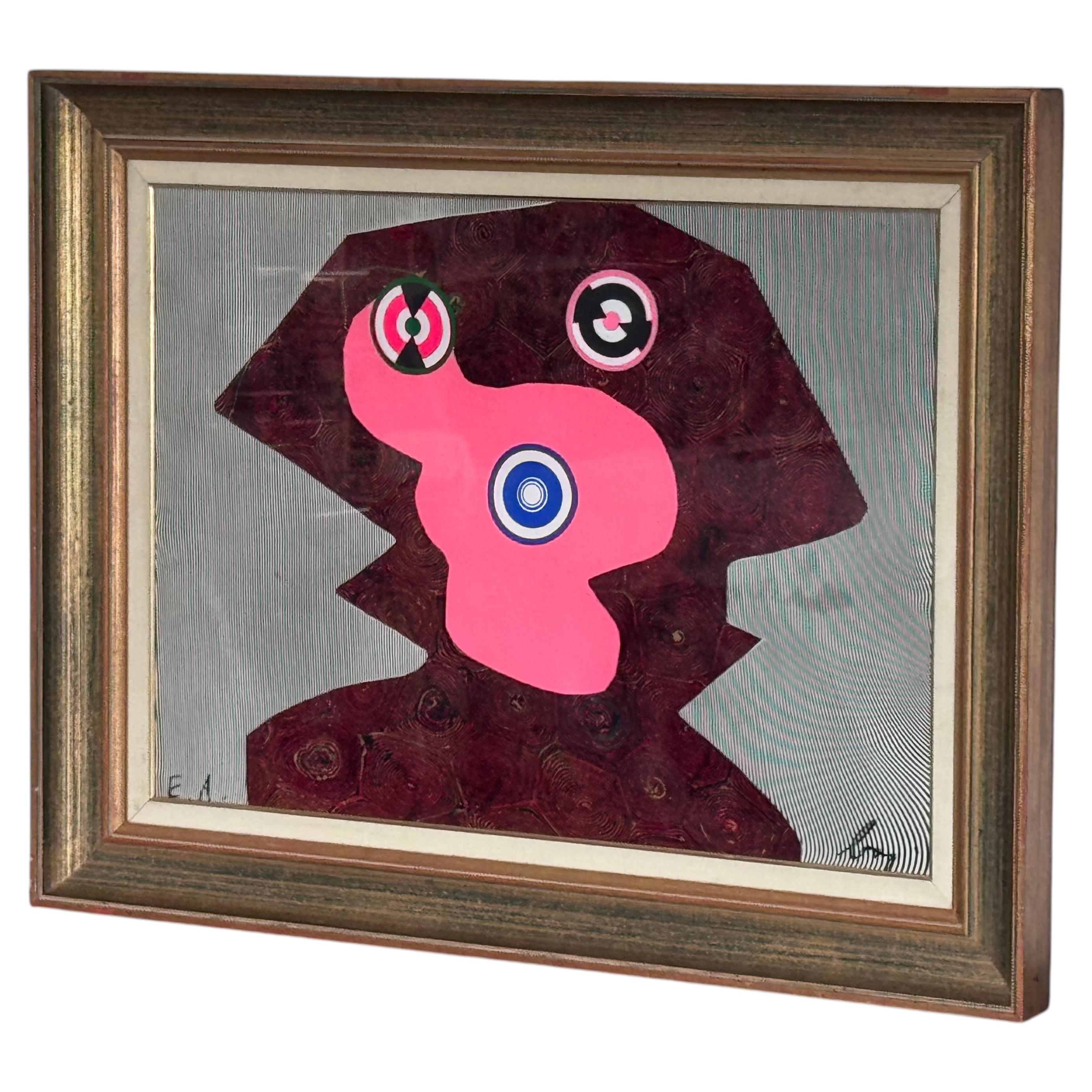Artwork by Enrico Baj, Italian artist, framed silkscreen print on tiled plastic