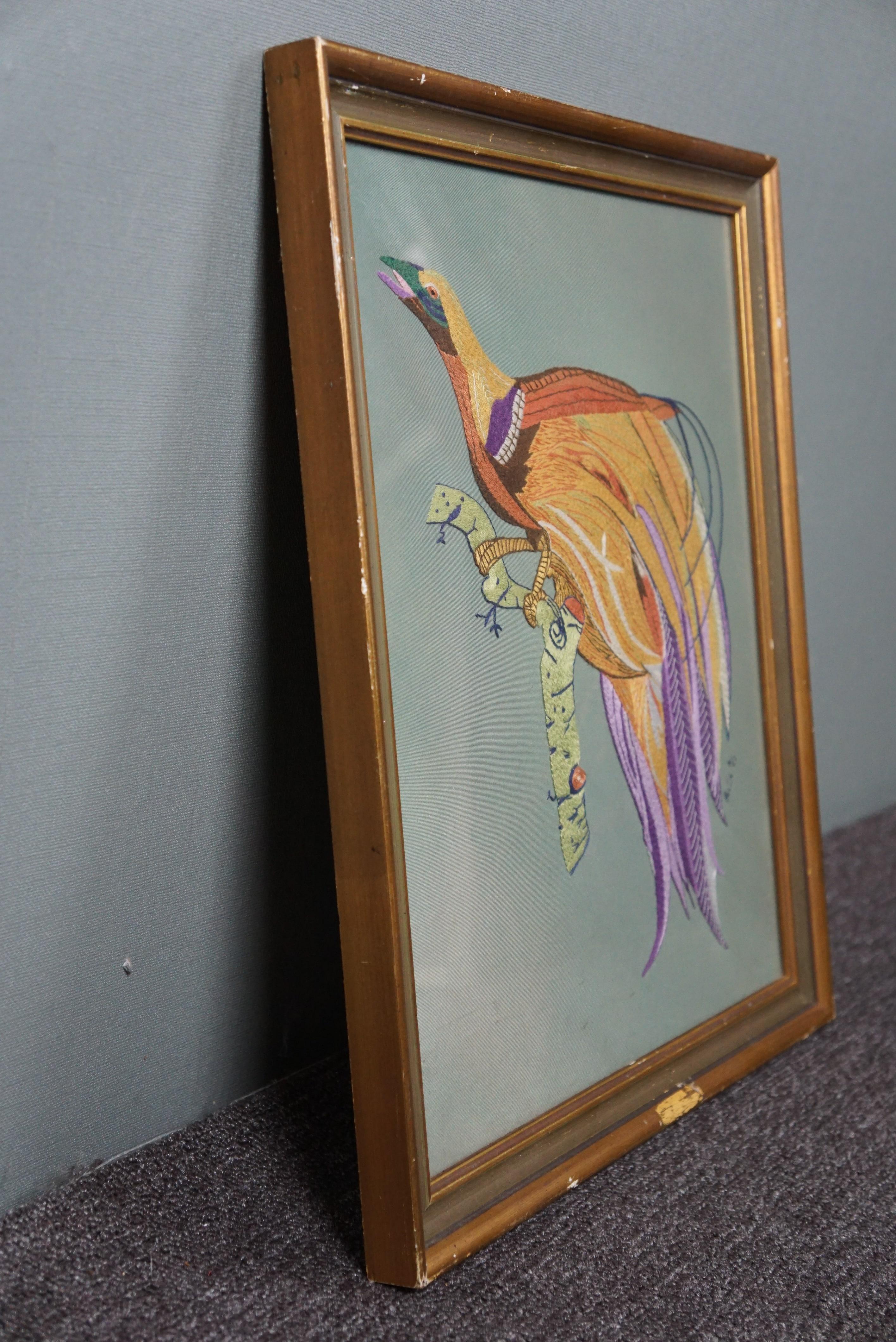 Hand-Crafted Artwork with colorful embroidery, handmade in 1971 For Sale