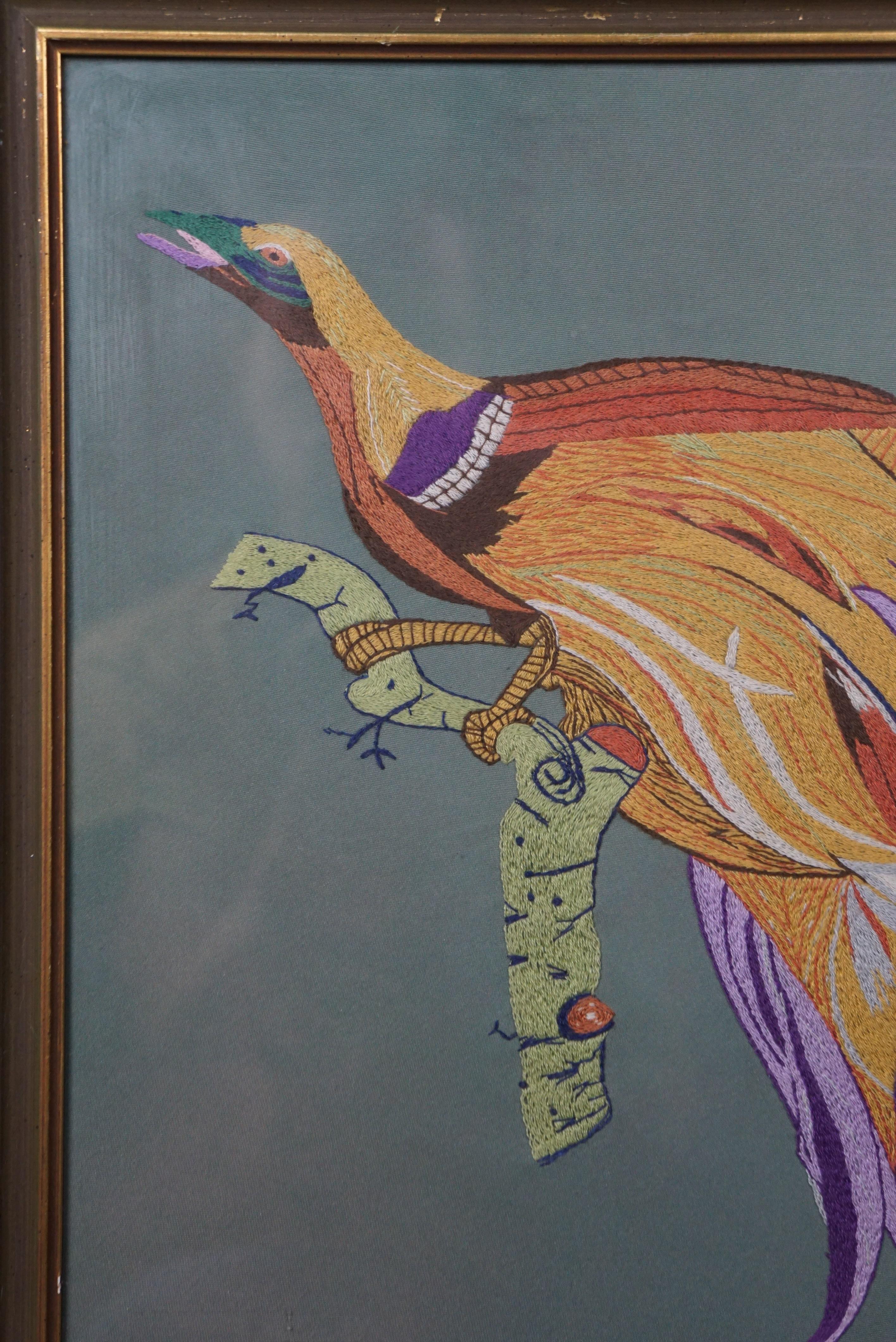 Laine Œuvre d'art avec broderie colorée, fabriquée à la main en 1971 en vente