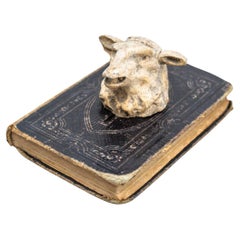 Artwork With Old Book and Mysterious Animal Head Sculpture, Circa 1990