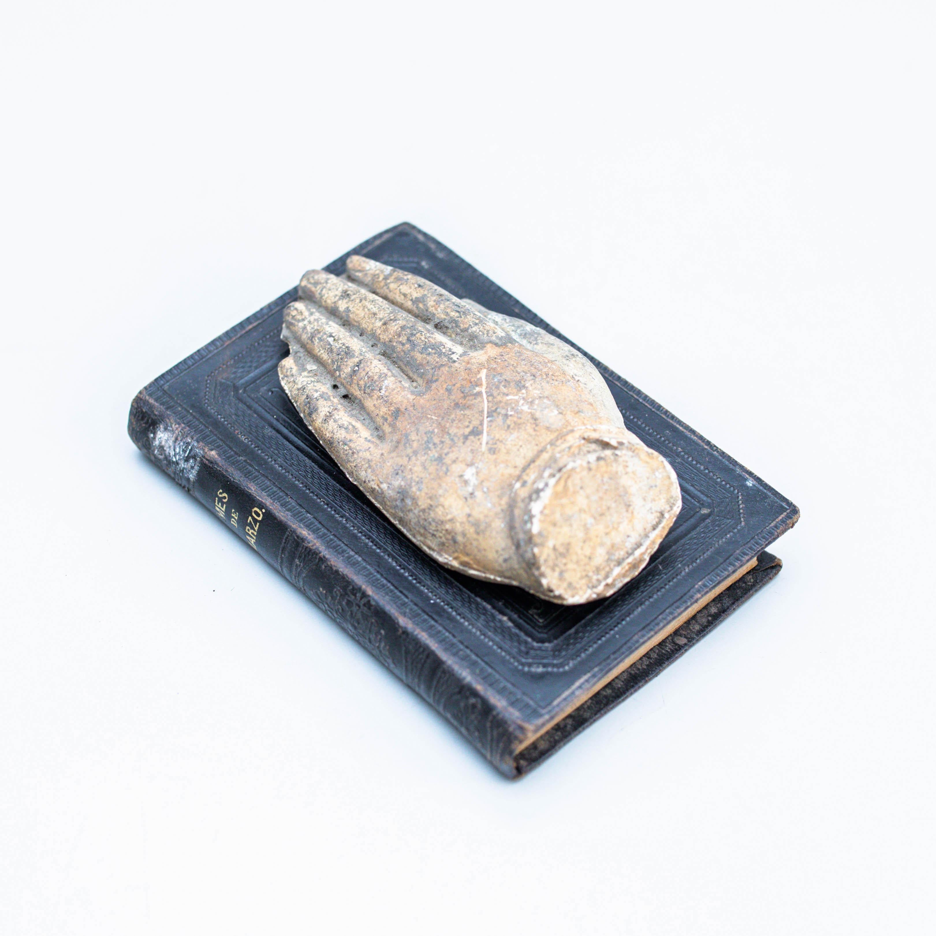 Artwork with Old Book and Mysterious Sculpture Hand, circa 1990 For Sale 4