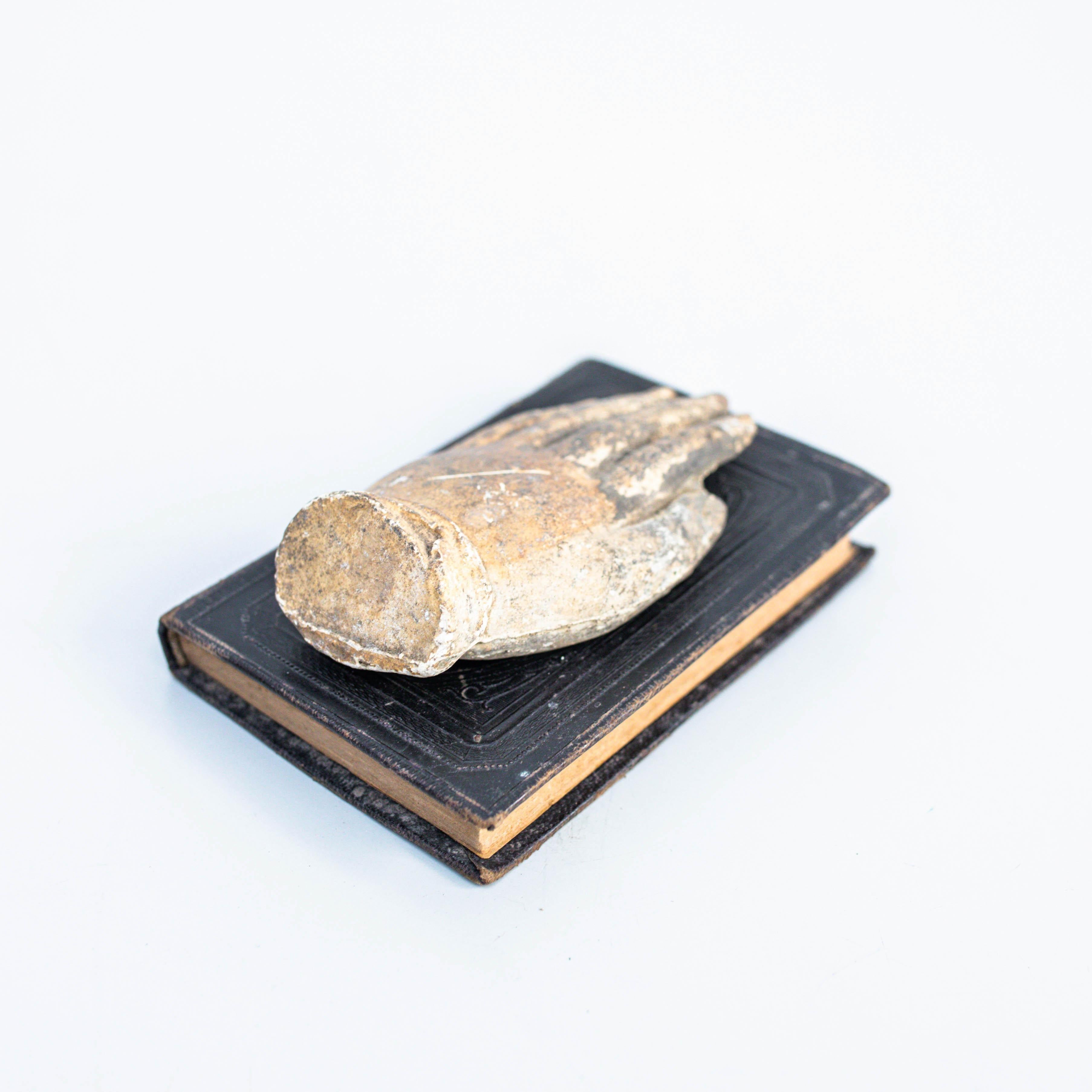 Artwork with Old Book and Mysterious Sculpture Hand, circa 1990 For Sale 5