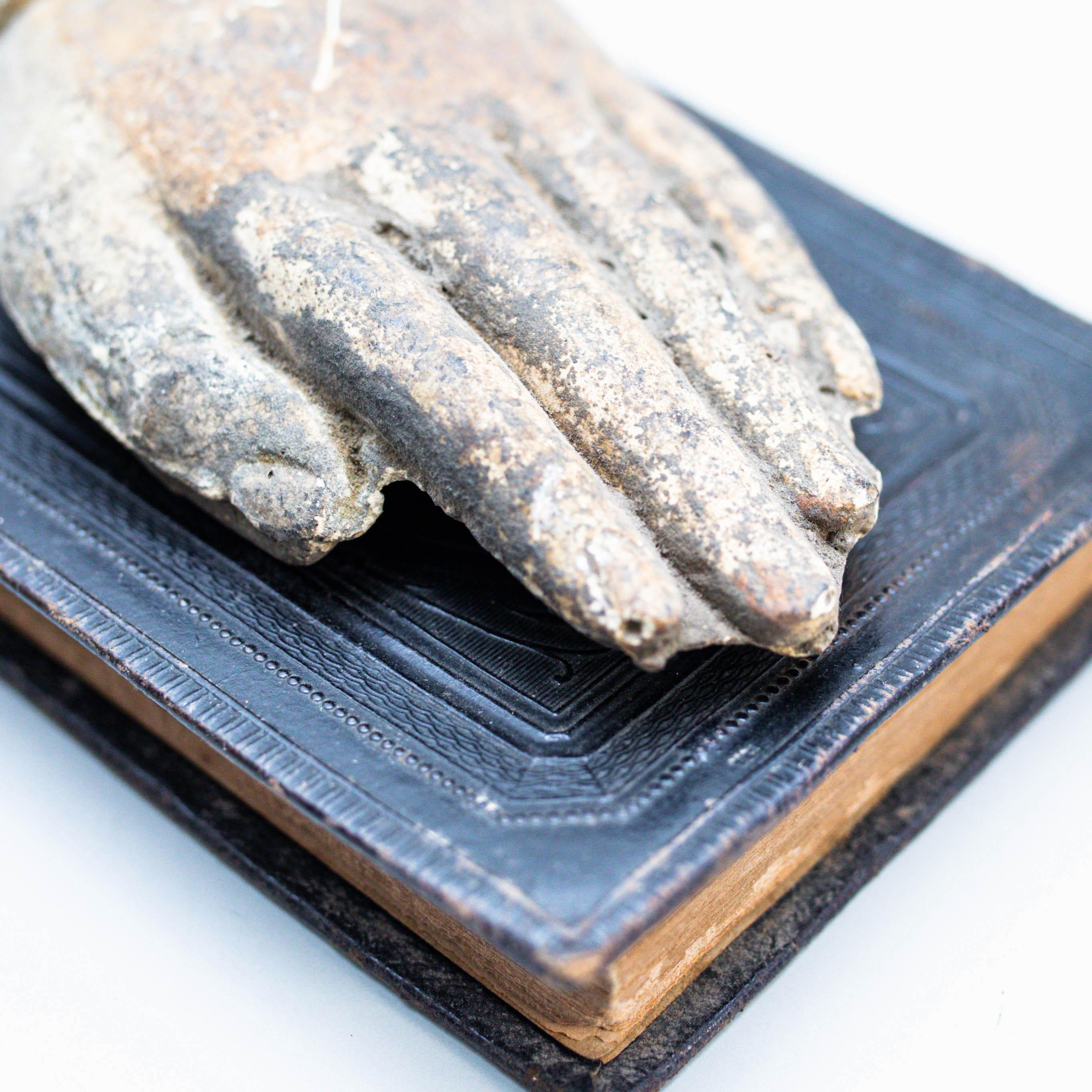 Artwork with Old Book and Mysterious Sculpture Hand, circa 1990 In Good Condition For Sale In Barcelona, ES