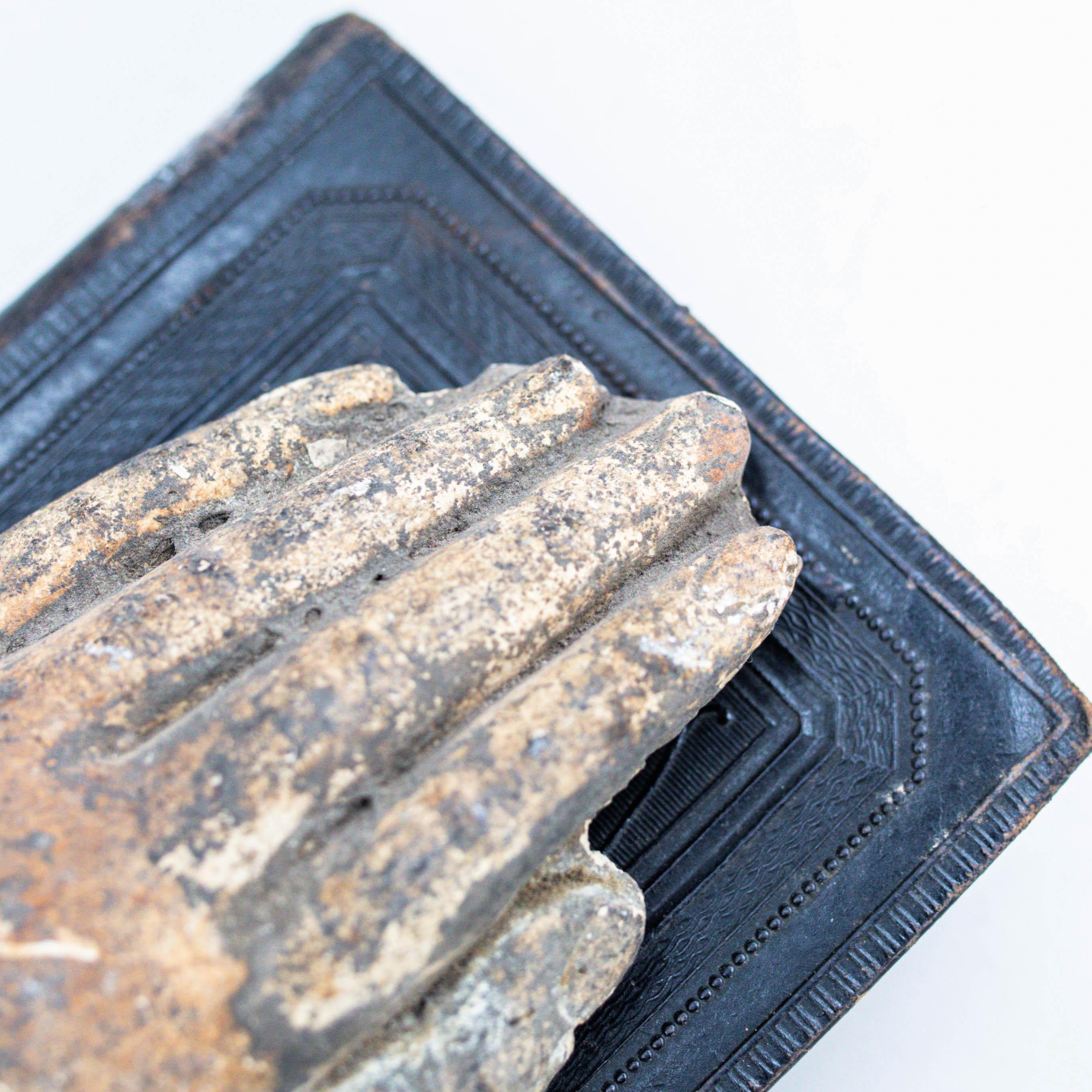 Wood Artwork with Old Book and Mysterious Sculpture Hand, circa 1990 For Sale