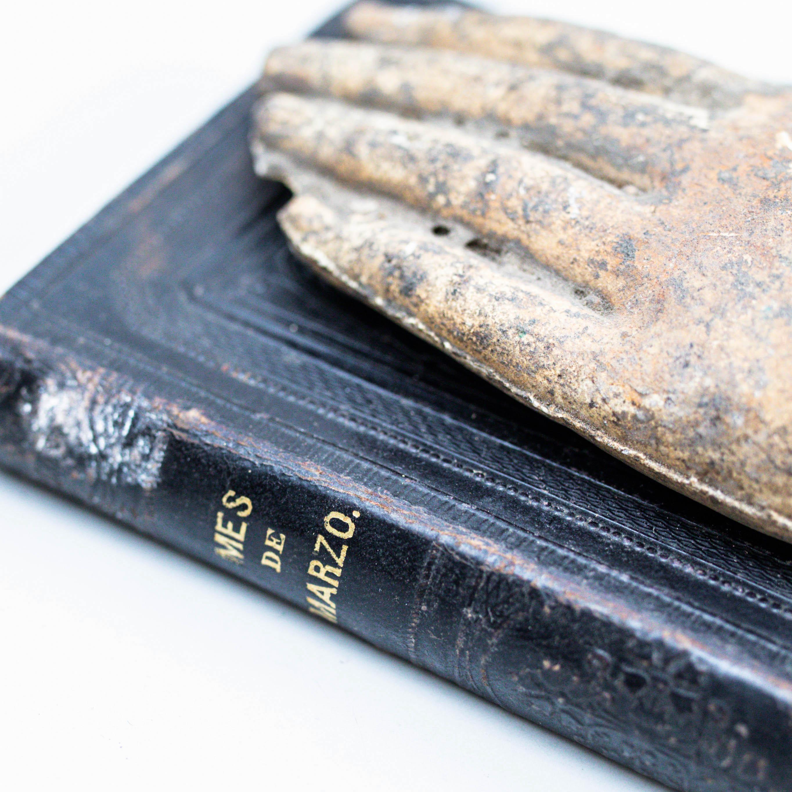 Artwork with Old Book and Mysterious Sculpture Hand, circa 1990 For Sale 2