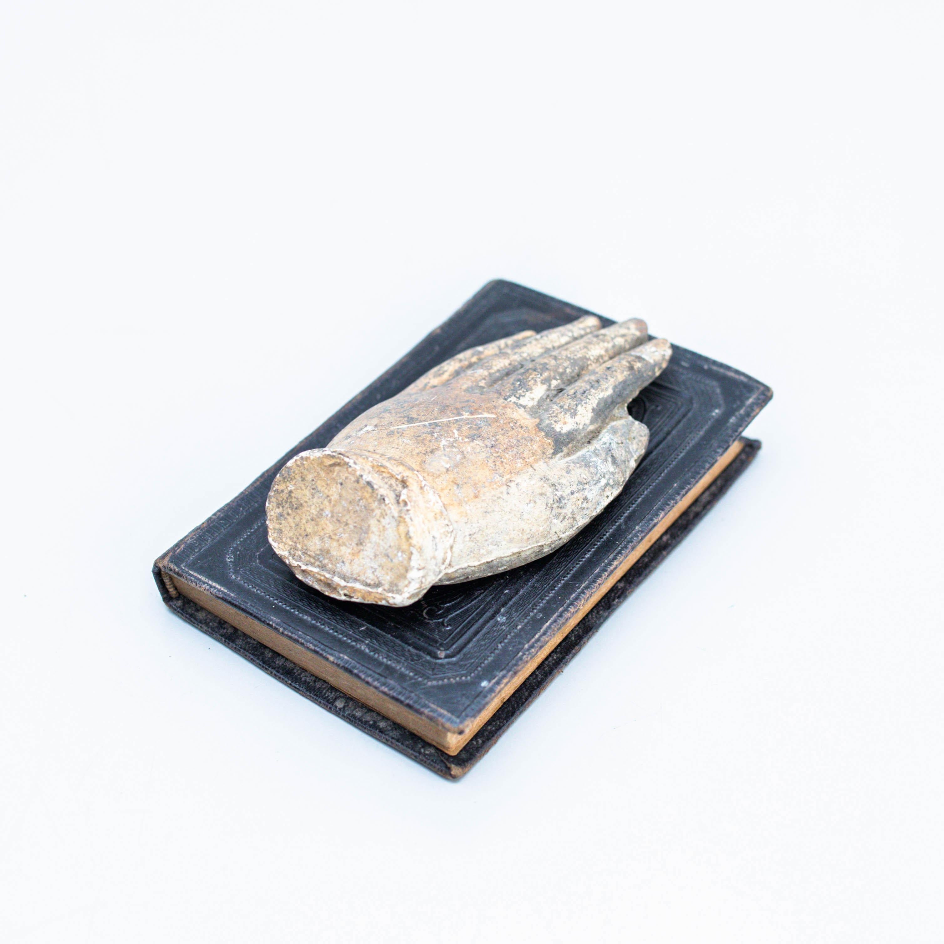 Artwork with Old Book and Mysterious Sculpture Hand, circa 1990 For Sale 3