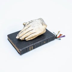 Artwork with Old Book and Mysterious Sculpture Praying Hands, Circa 1990