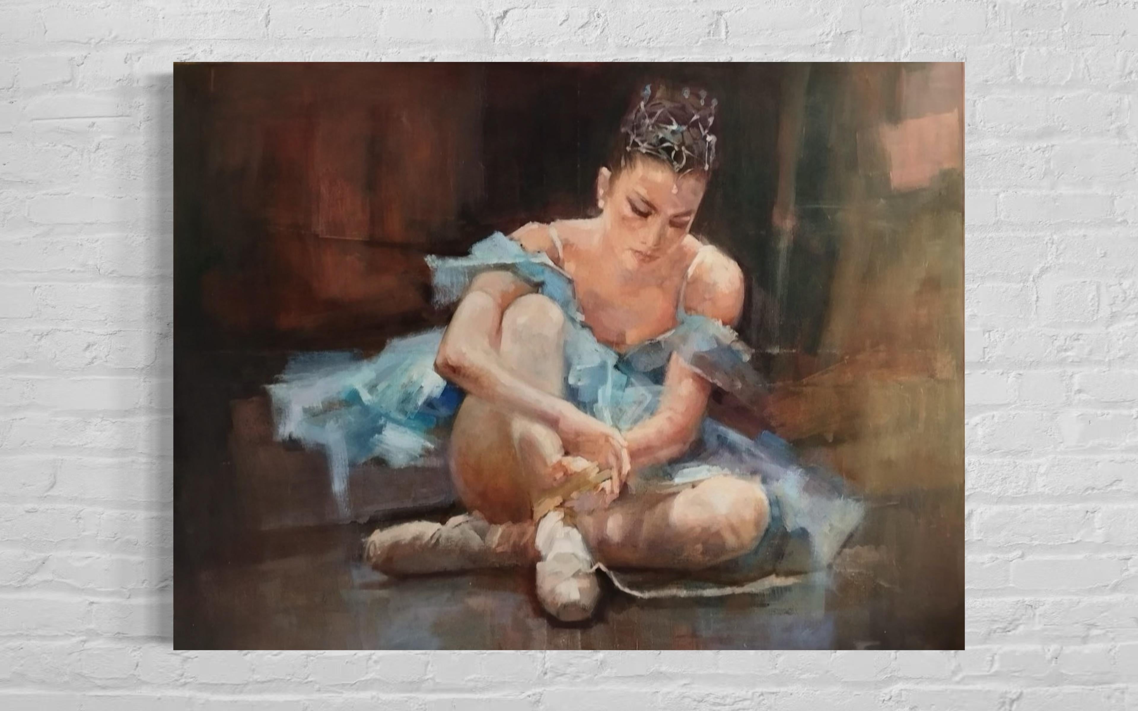 Bailarina, Arte figurativo, Pintura al óleo original, Único en su género - Figurative Painting Negro de Artyom Abrahamyan