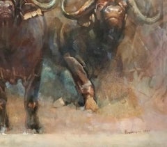 Buffalos, Animal, Original Oil Painting, One of a Kind, Ready to Hang