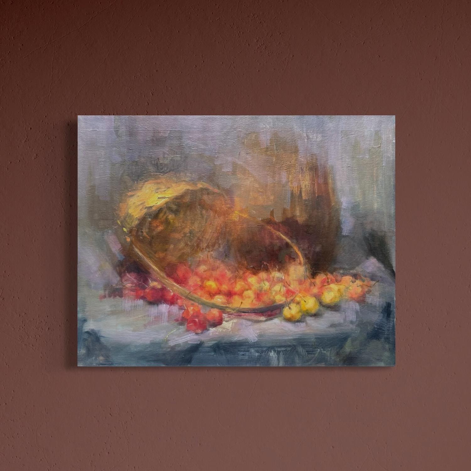 Künstler: Artyom Abrahamyan,
Werk: Original Ölgemälde, Handgemachtes Kunstwerk, Unikat 
Medium: Öl auf Leinwand 
Jahr: 2025
Stil: Impressionismus,  
Titel: Stilleben mit Kirschen
Größe: 15 x 19 x0,8 Zoll,  (49x39x2cm)
Ungerahmt, auf Holzleiste