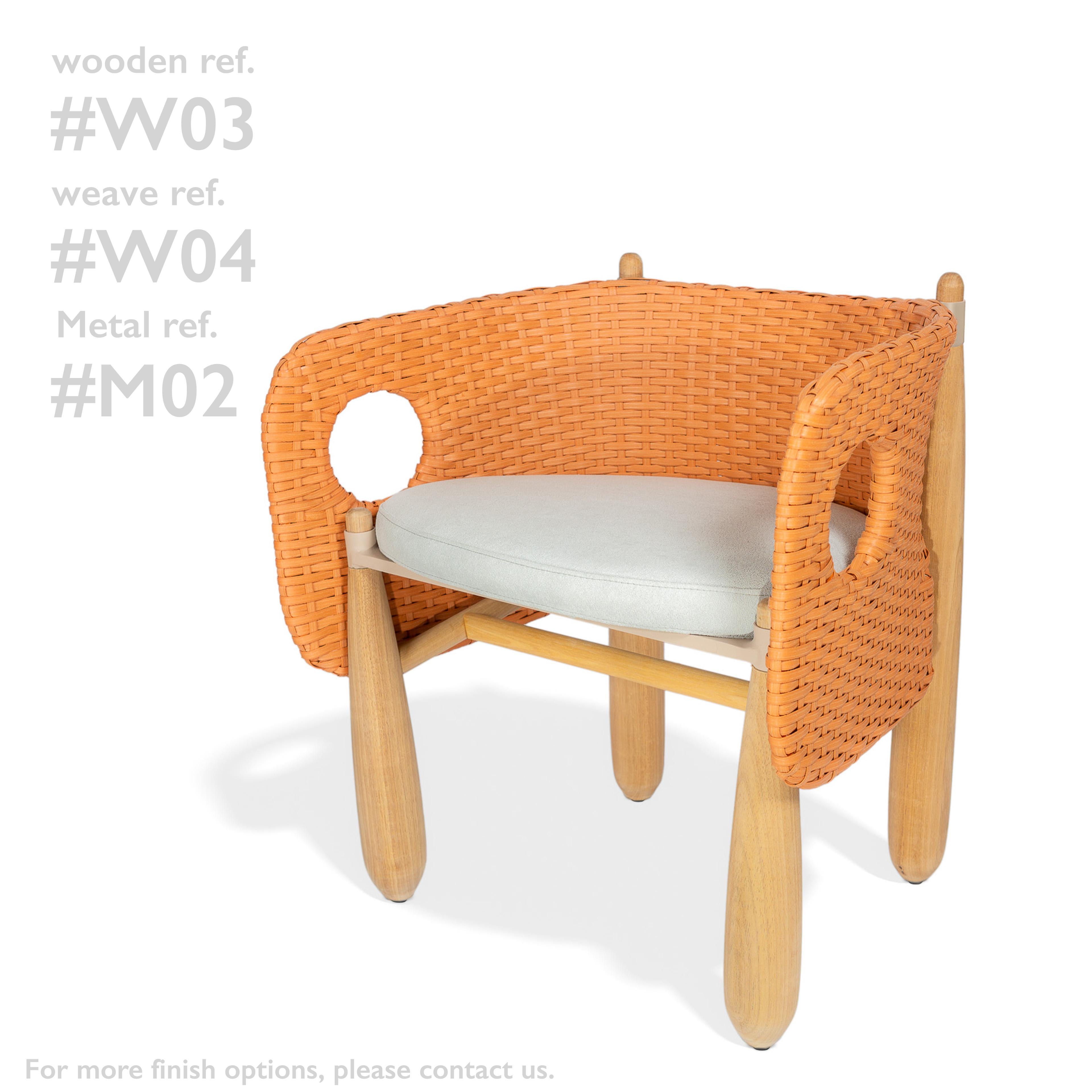 Aluminum Aruanã Armchair indoor in Solid Wood, Artisanal Techniques Sustainable. For Sale