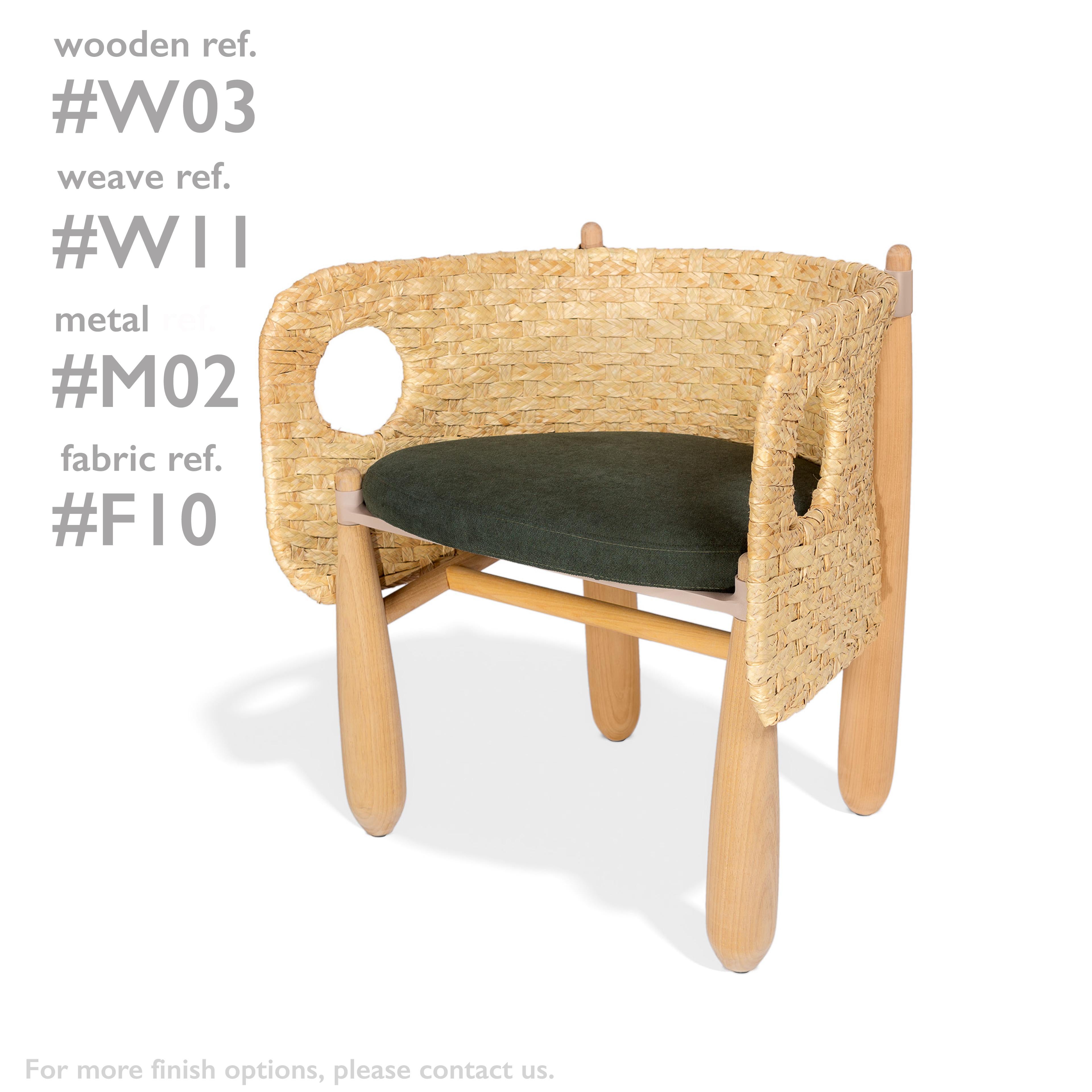 Brazilian Aruanã Armchair indoor in Solid Wood, Natural rattan Techniques Sustainable. For Sale