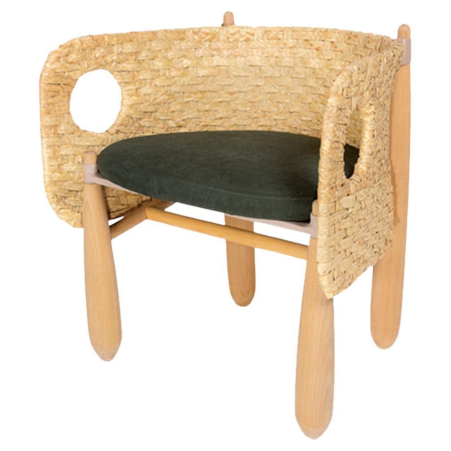 Aruanã Armchair indoor in Solid Wood, Natural rattan Techniques Sustainable. For Sale