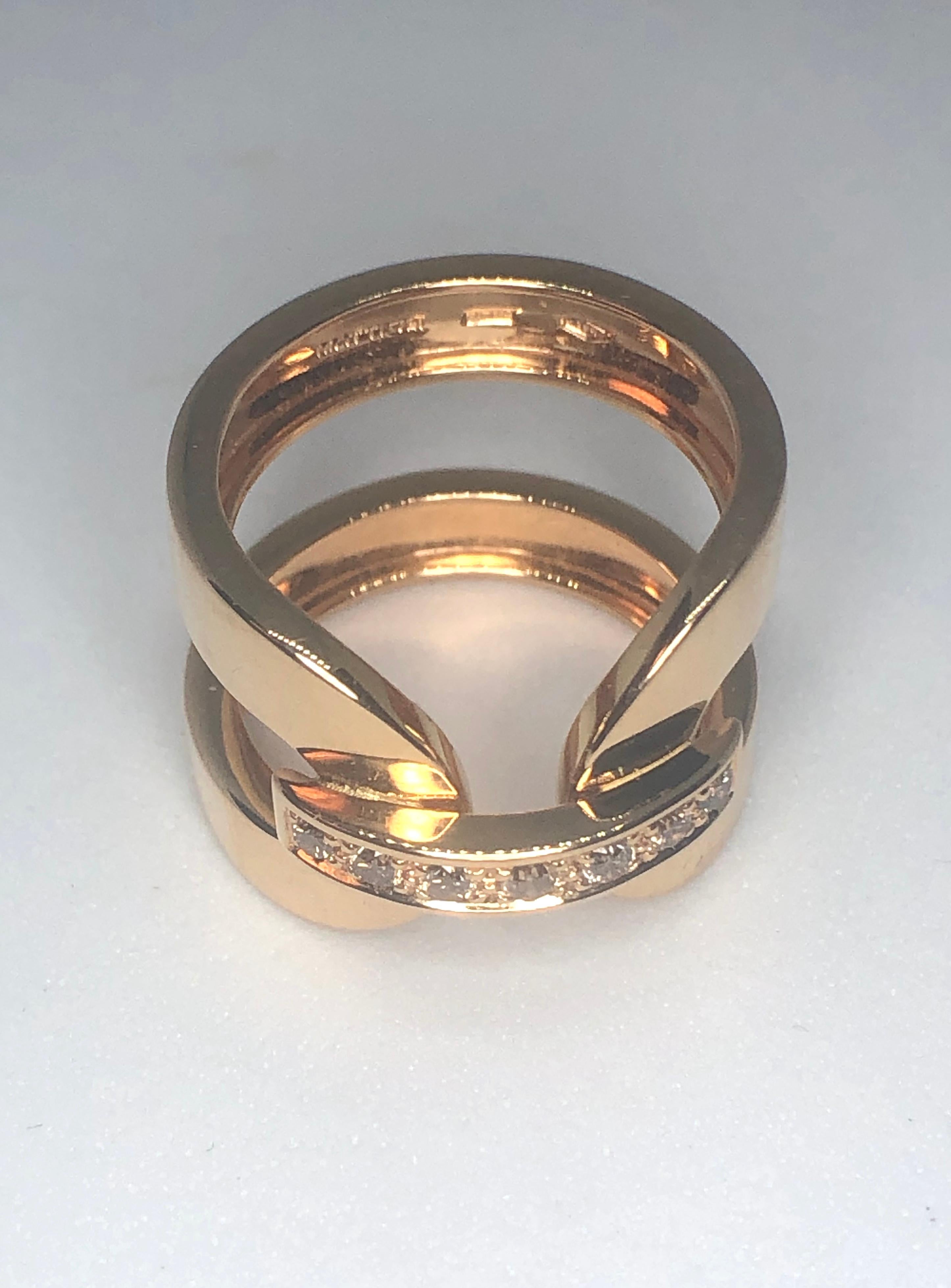 18kt rose gold fashion ring by Mattioli contains 7 - full cut round brown diamonds = .23ct with ring size 6.5