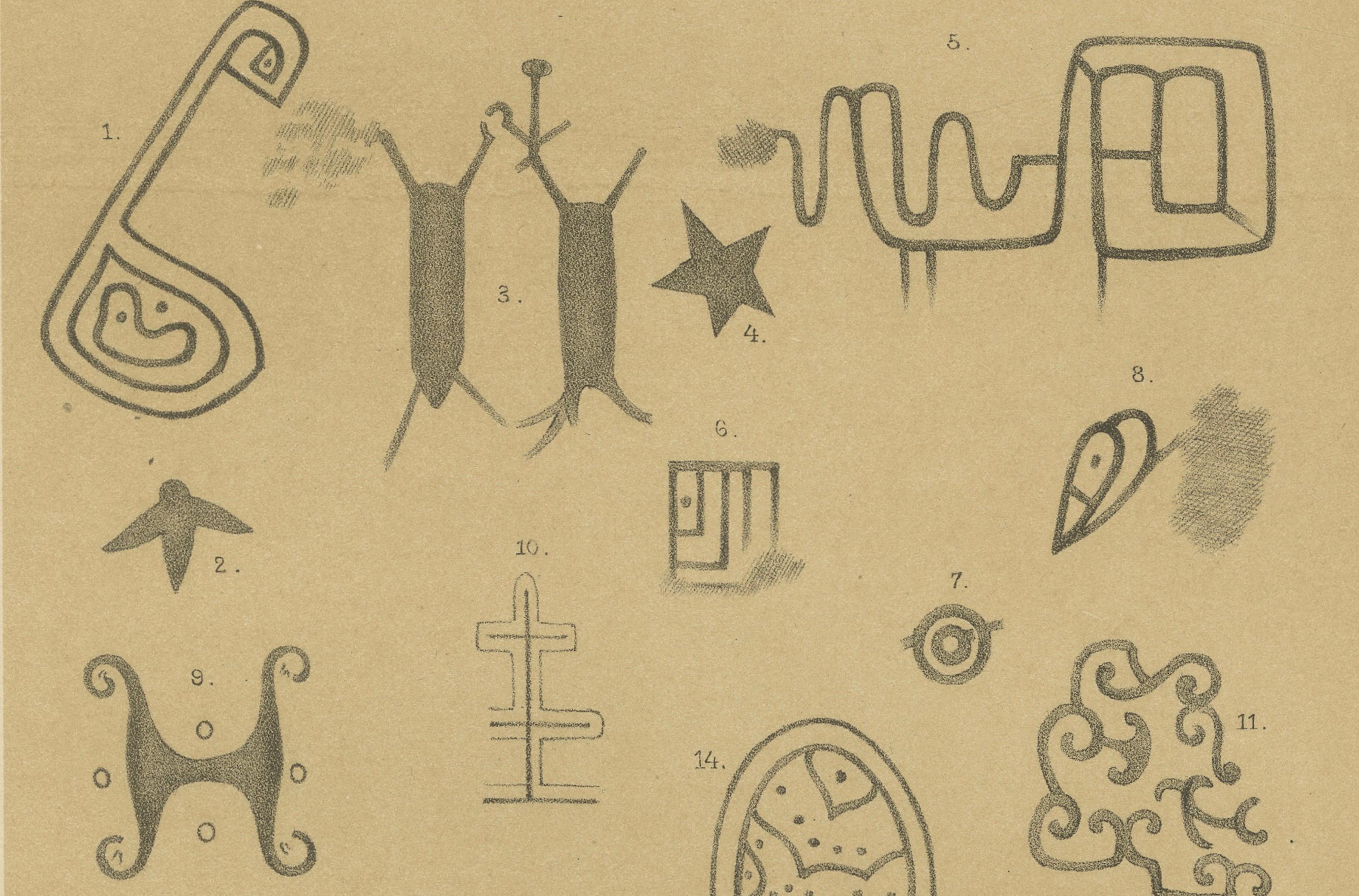 Aruba Petroglyph Symbols, Fontein Cave - Ethnographic Plate by Karl Martin, 1888