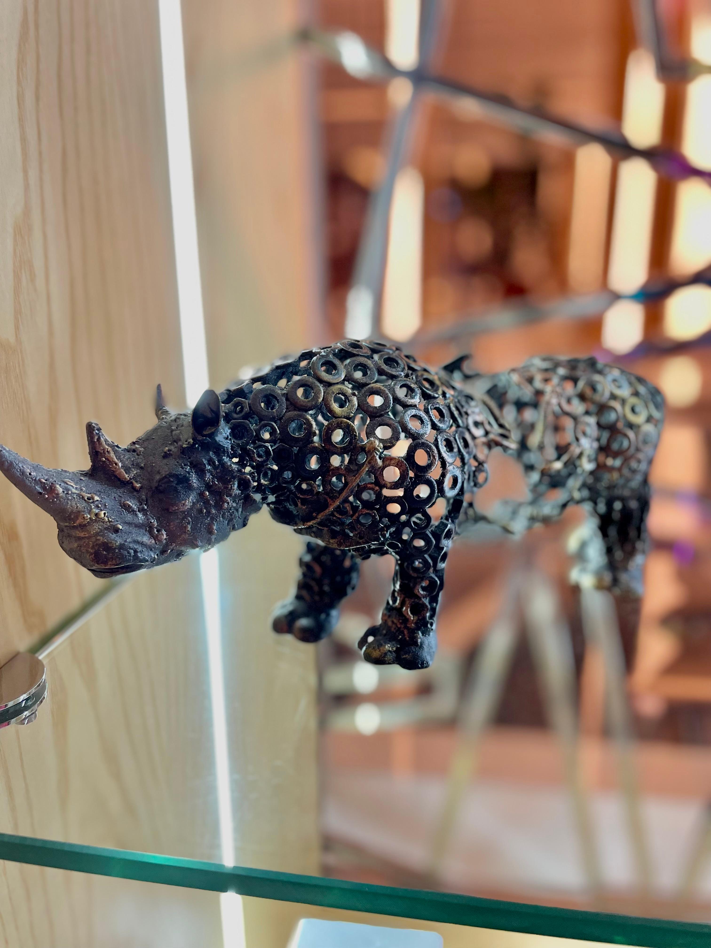 Rhino - Gray Figurative Sculpture by Arun A