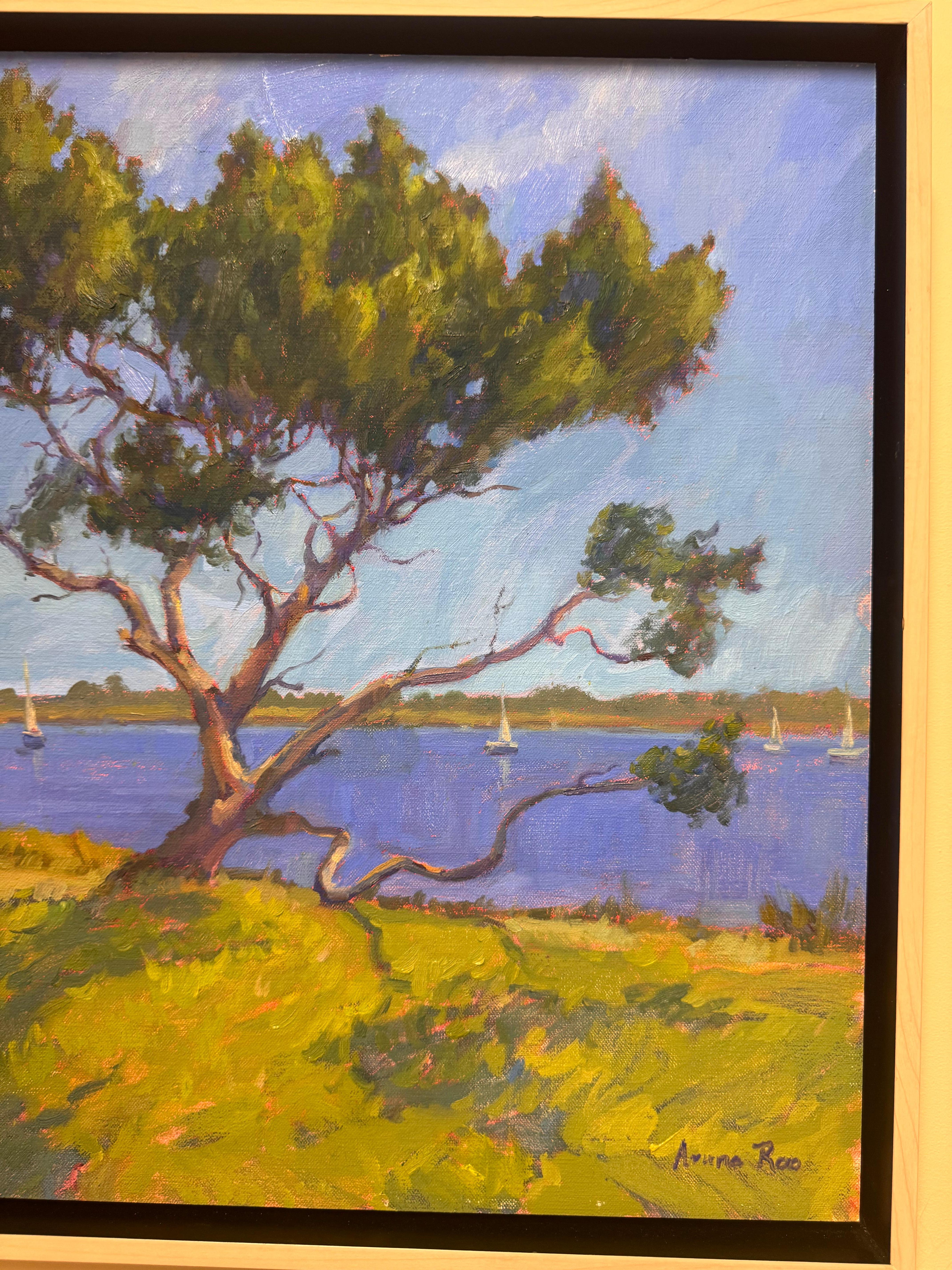 Cedar Haven (Grau), Landscape Painting, von Aruna Rao