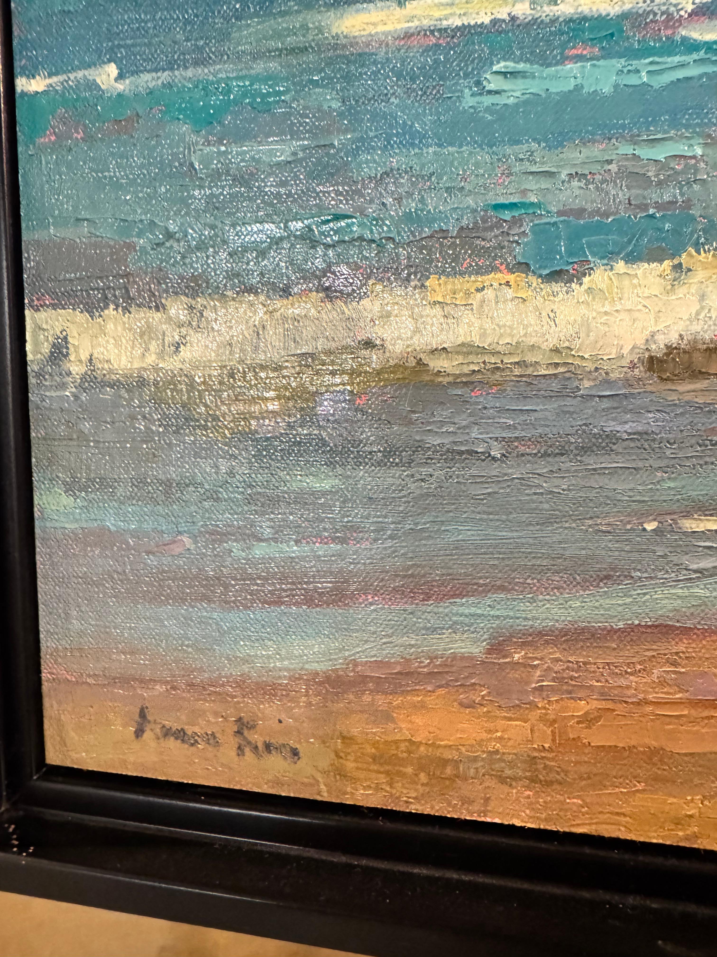Serenità del mare - Landscape Painting Grigio di Aruna Rao