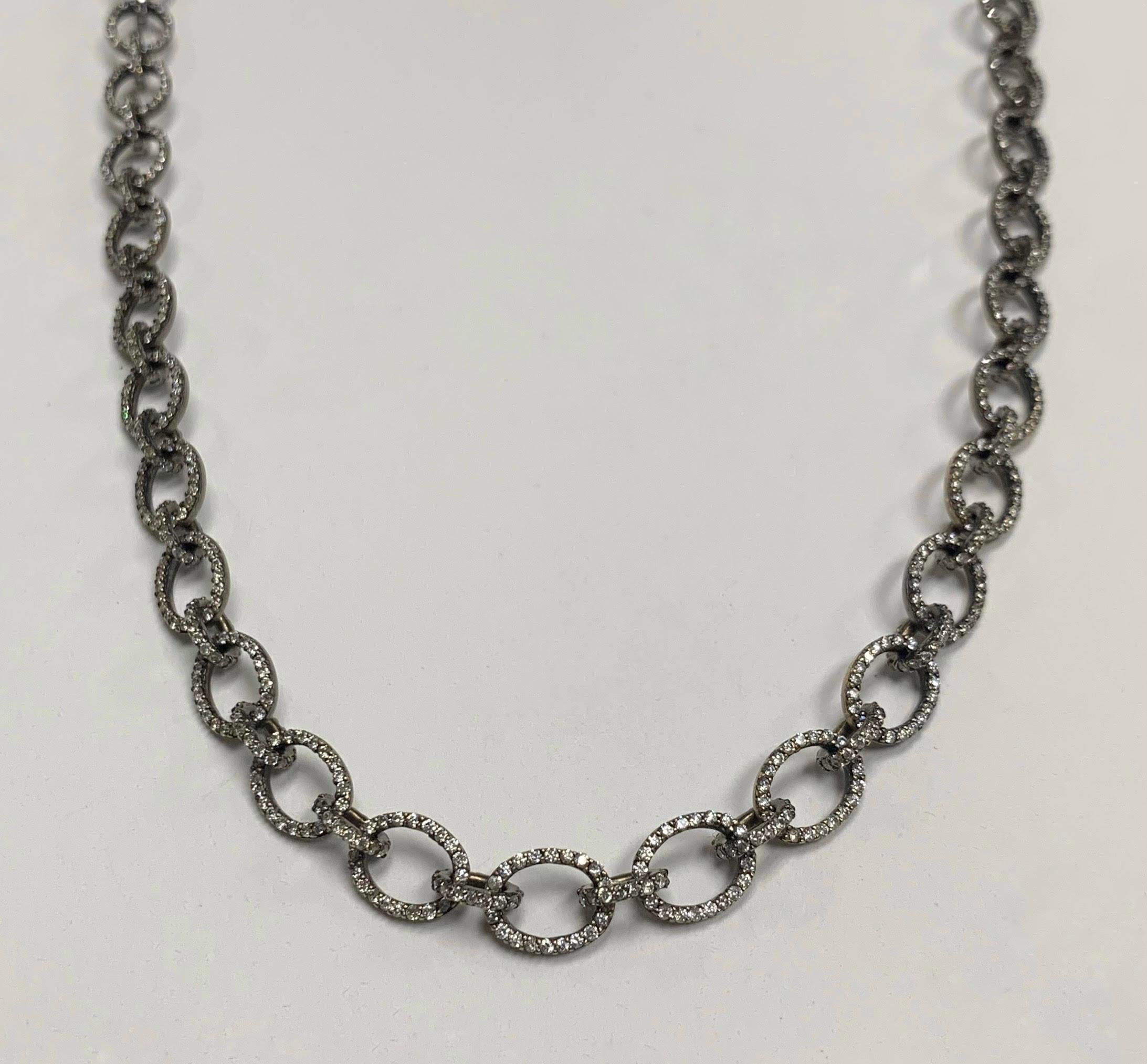 Brilliant Cut Arunashi Diamond Chain Necklace, 18 Karat Blackened Gold For Sale
