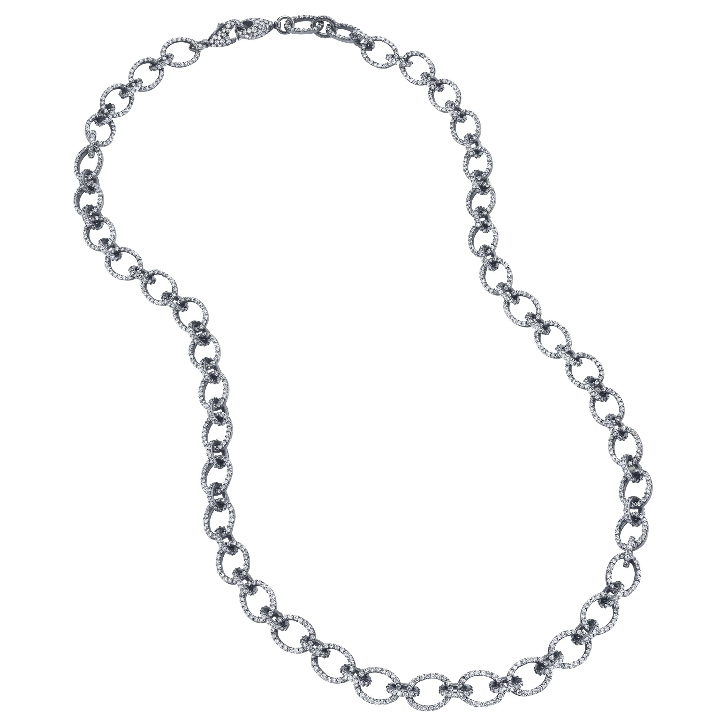 Arunashi Diamond Chain Necklace, 18 Karat Blackened Gold For Sale
