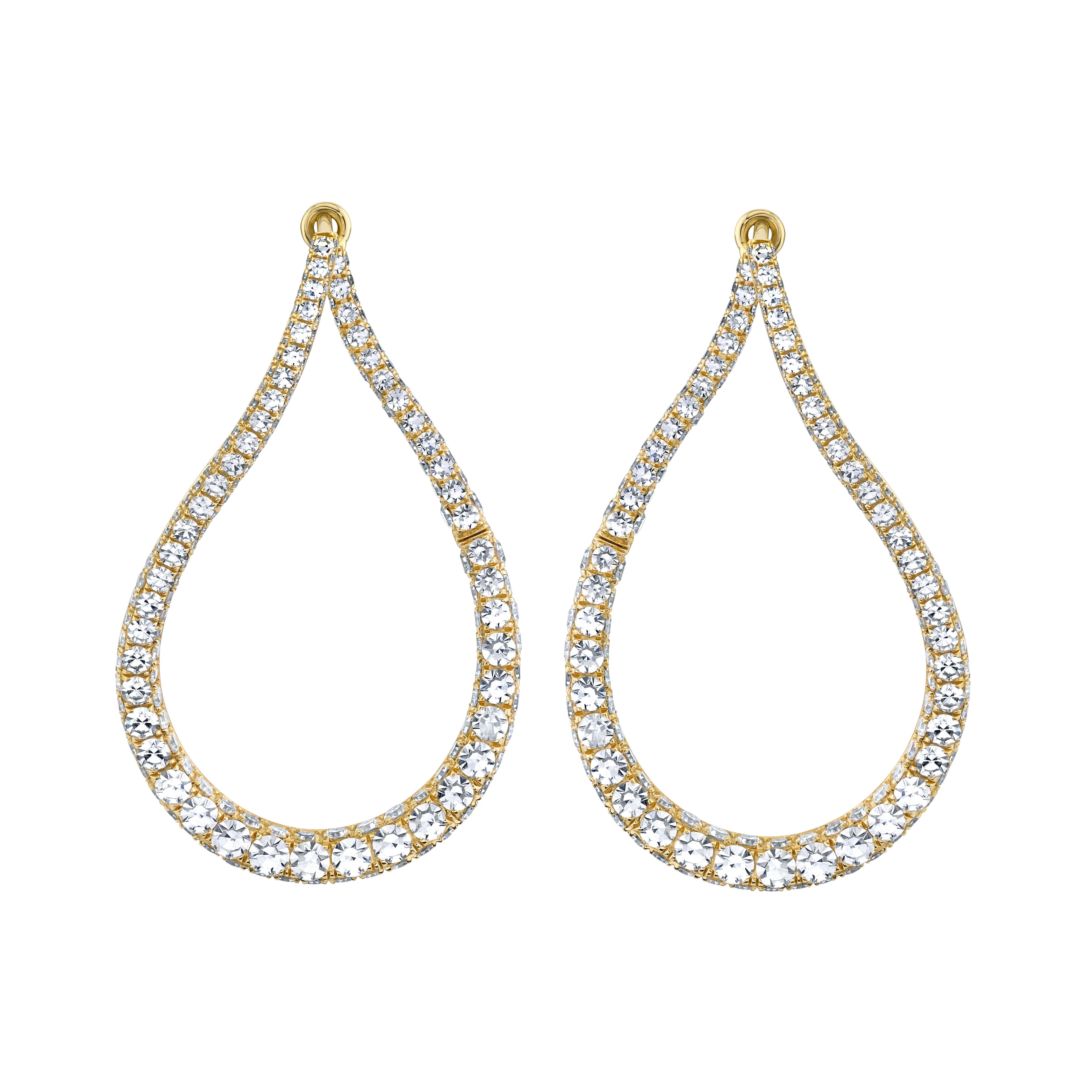Beautiful and elegant diamond twist hoops featuring 5.67 carats of single-cut white diamonds set in 18 karat rose gold. Elaborate design of white diamonds surround the entire front portion of the earrings, allowing for sparkle from different angles.