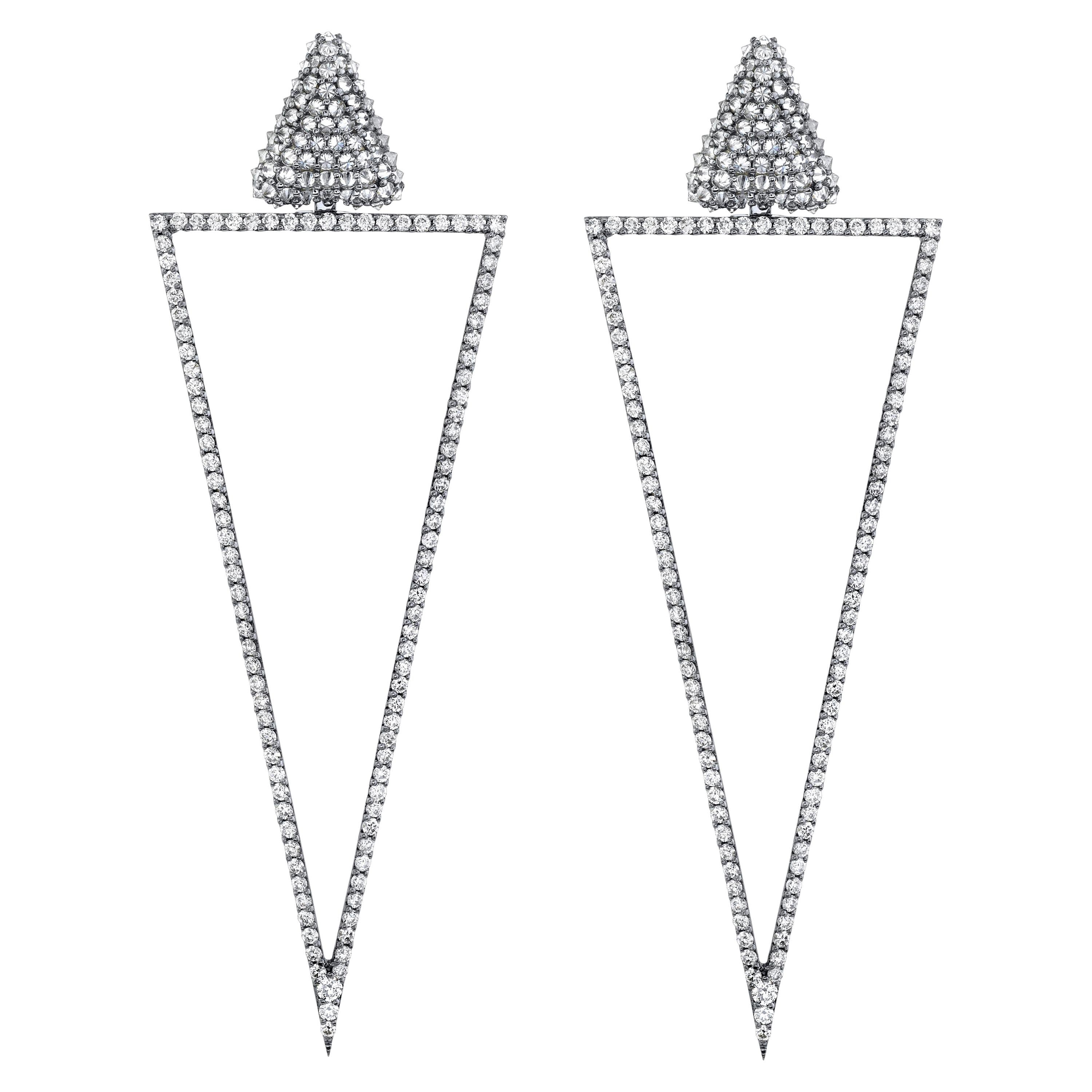 Arunashi Reverse Set Up and Down Triangle Earrings, 18 Karat Blackened Gold For Sale