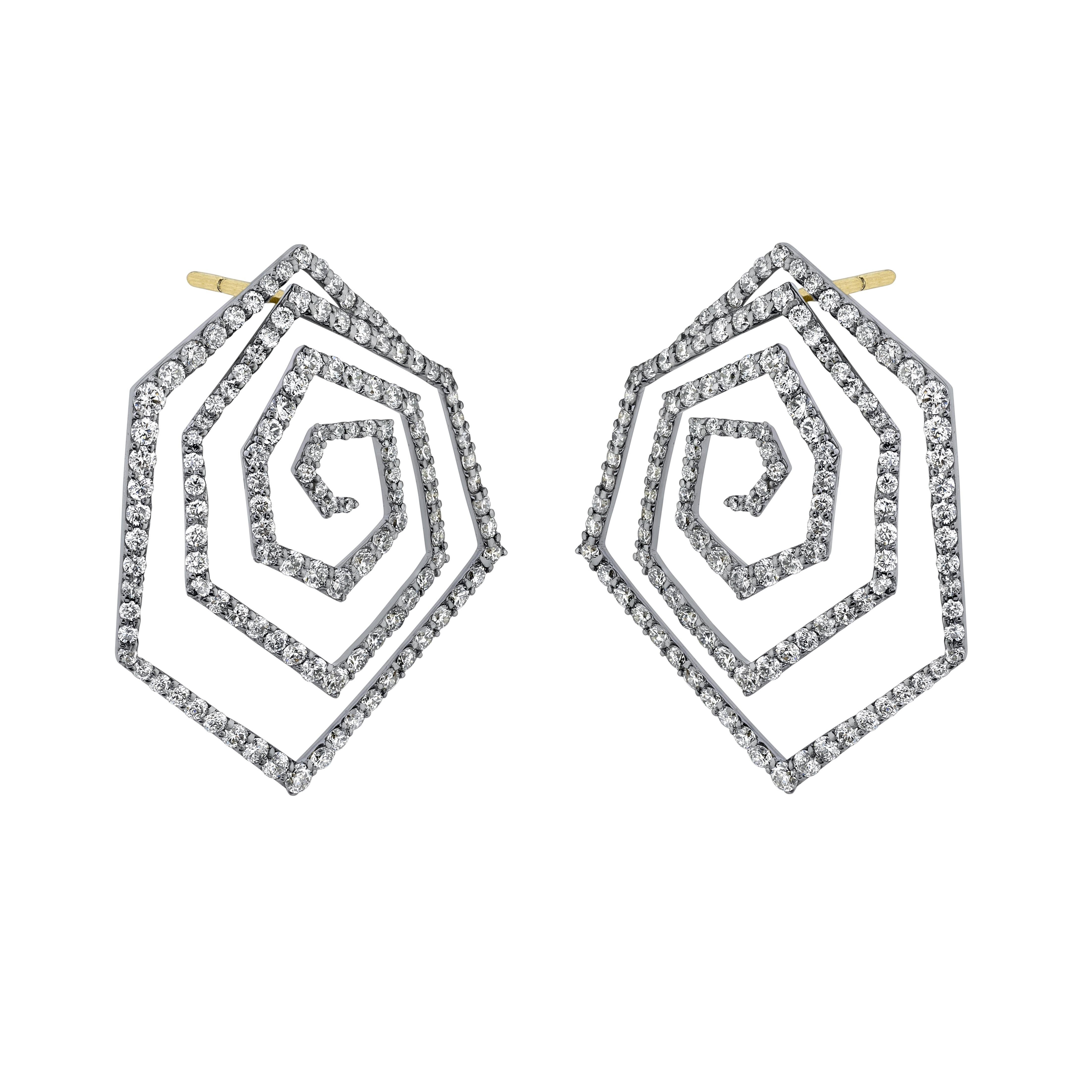 De las mujeres Arunashi Pendientes Triángulo Espiral Diamante, Oro Ennegrecido 18 Kilates en venta