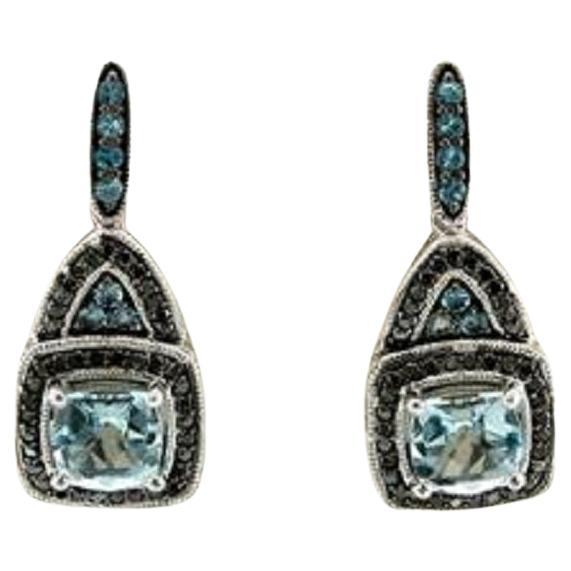 Arusha Exotics Earrings Featuring Sea Blue Aquamarine Blackberry Diamonds Set For Sale