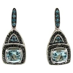 Boucles d'oreilles Arusha Exotiques ornées d'aigue-marine bleu marine et de diamants Blackberry sertis