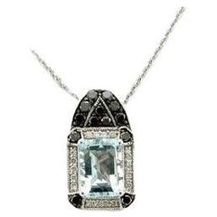 Arusha Exotics Pendant Featuring 1 5/8 Cts, Sea Blue Aquamarine, 1/4 Cts, Black