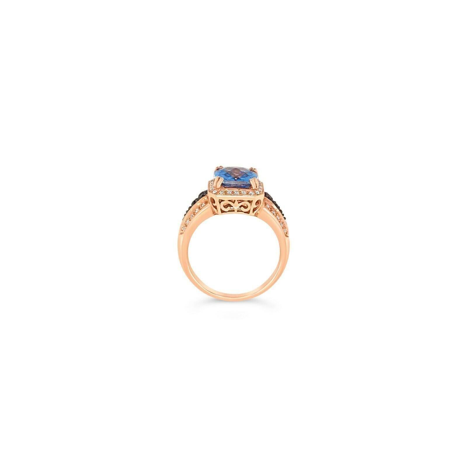 Women's or Men's Arusha Exotics Ring Blue Topaz Black Diamonds Vanilla Diamonds 14K Rose Gold For Sale
