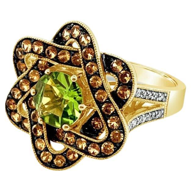 Arusha Exotics Ring Peridot Spessartite Vanilla Diamonds 14K Honey Gold For Sale