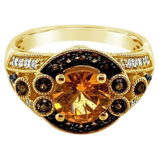 Arusha Exotics Ring Spessartite Vanilla Diamonds Smoky Quartz 14K Honey Gold For Sale