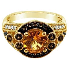 Arusha Exotics Ring Spessartite Vanilla Diamonds Smoky Quartz 14K Honey Gold