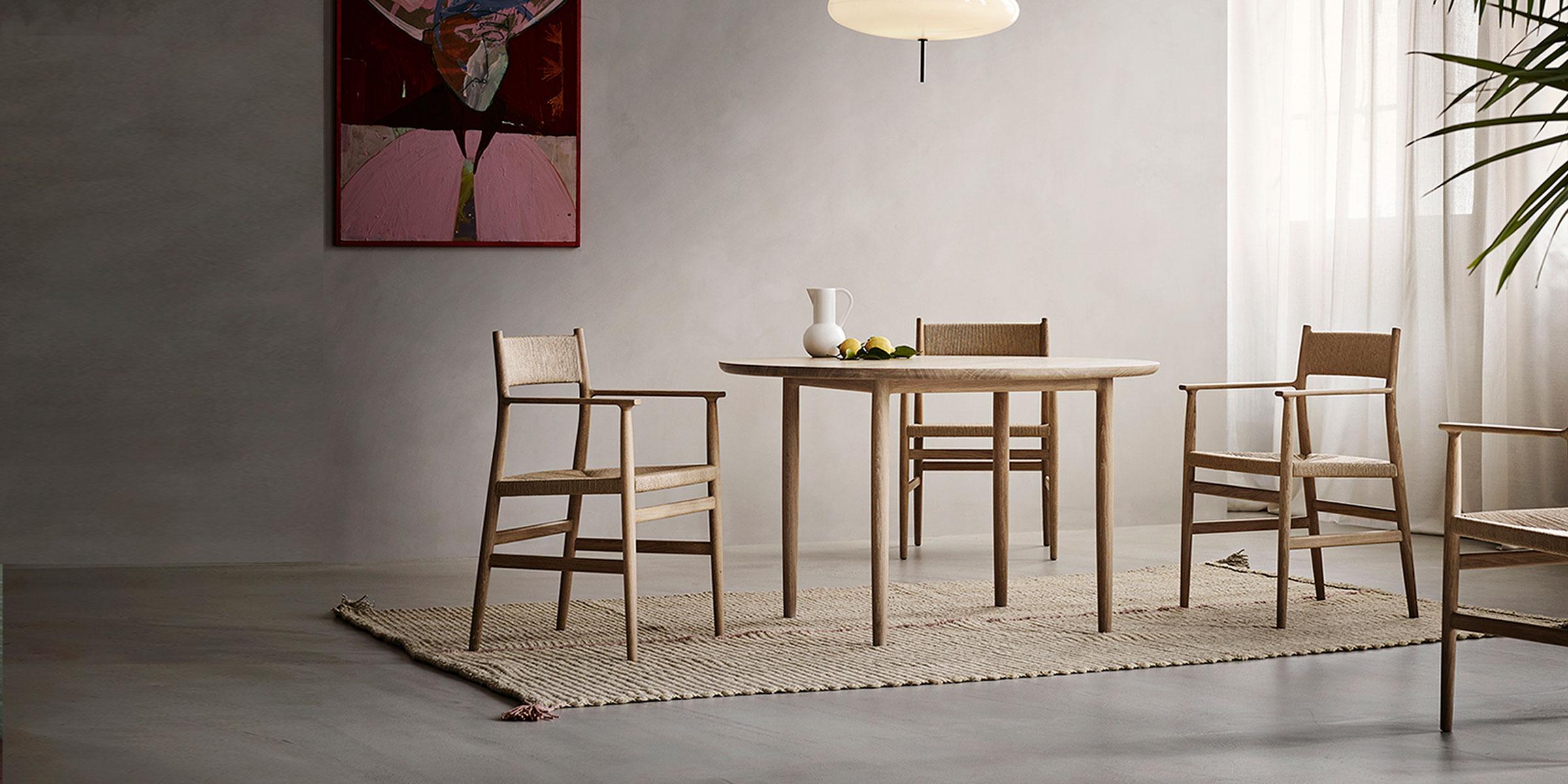 Danois Chaise de salle à manger ARV avec accoudoirs par David Thulstrup en chêne blanc, assise et dossier tissés en vente