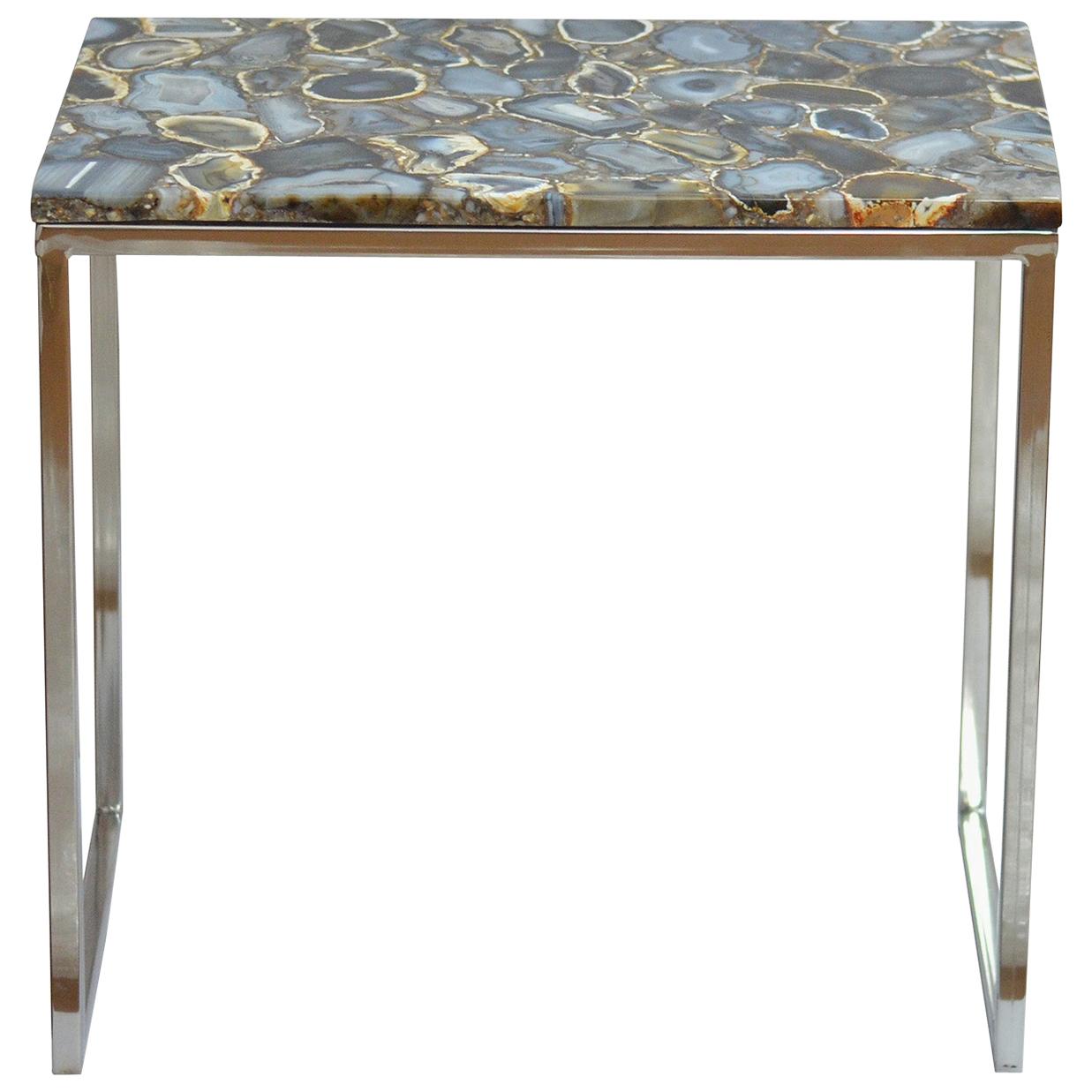 Brick Side Table in Black and Silver Marble by Collection Particulière