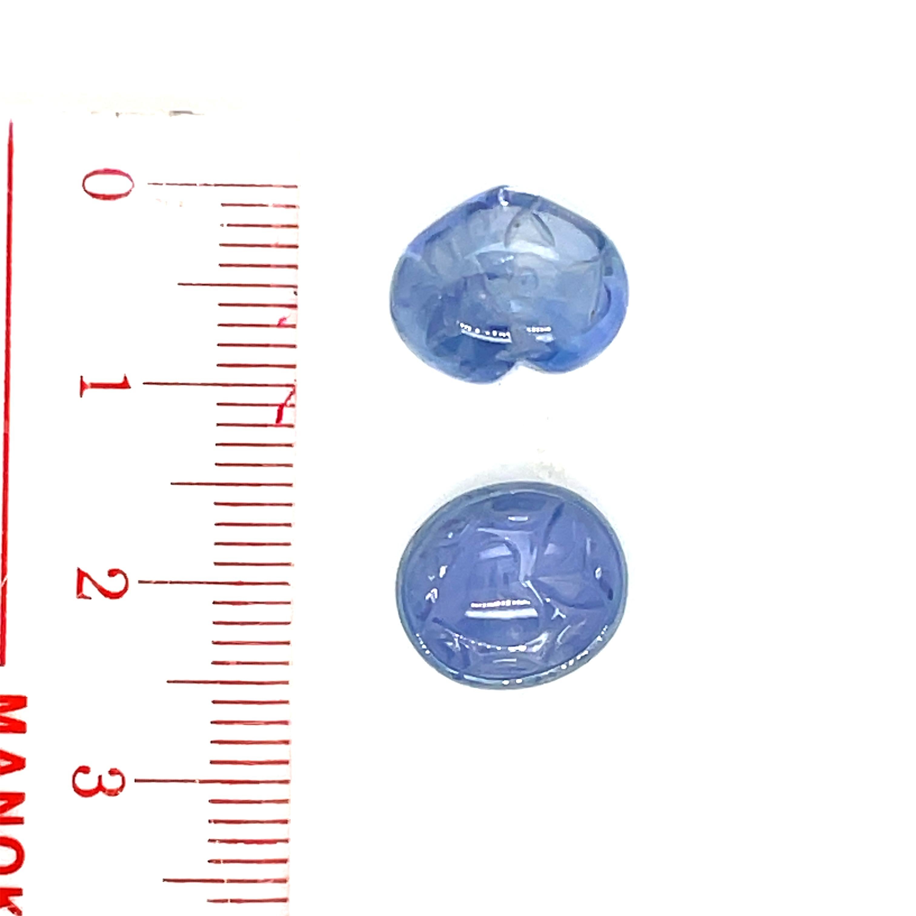 Carved Oval and Heart-Shaped Sapphire Cabochons Cts 14.93 In New Condition For Sale In Hong Kong, HK