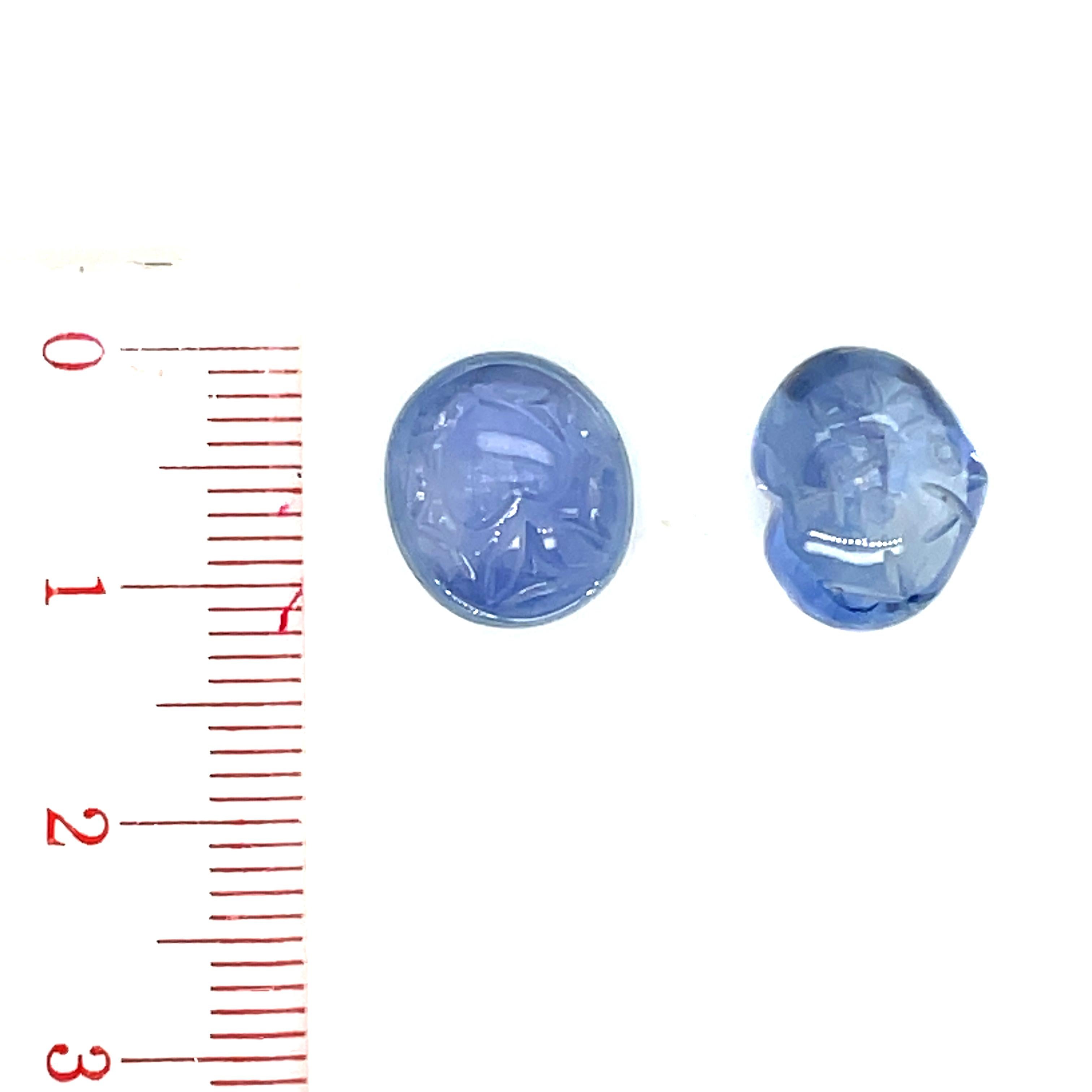 Women's or Men's Carved Oval and Heart-Shaped Sapphire Cabochons Cts 14.93 For Sale