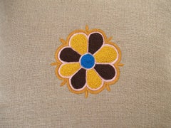 Arvest Single Hand Embroidered Beige Linen Pillow Cover