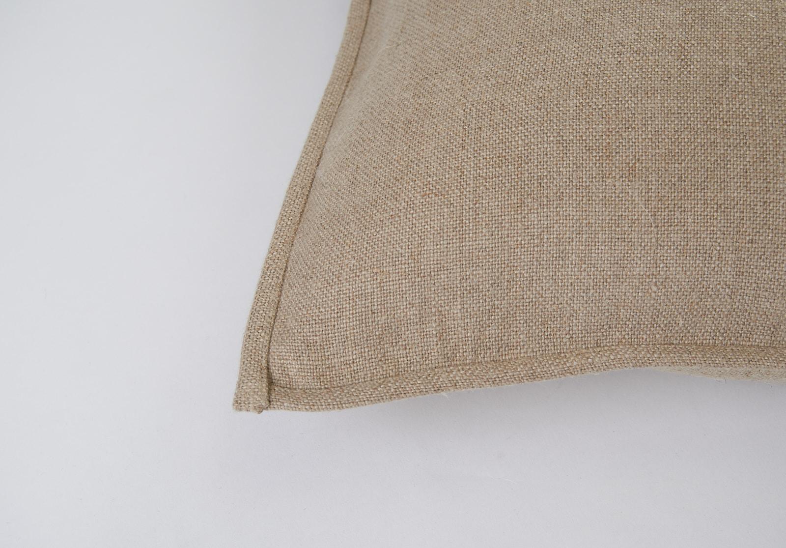 Hand-Crafted Arvest Single Hand Embroidered Beige Linen Pillow Cover For Sale