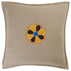 Arvest Single Hand Embroidered Beige Linen Pillow Cover